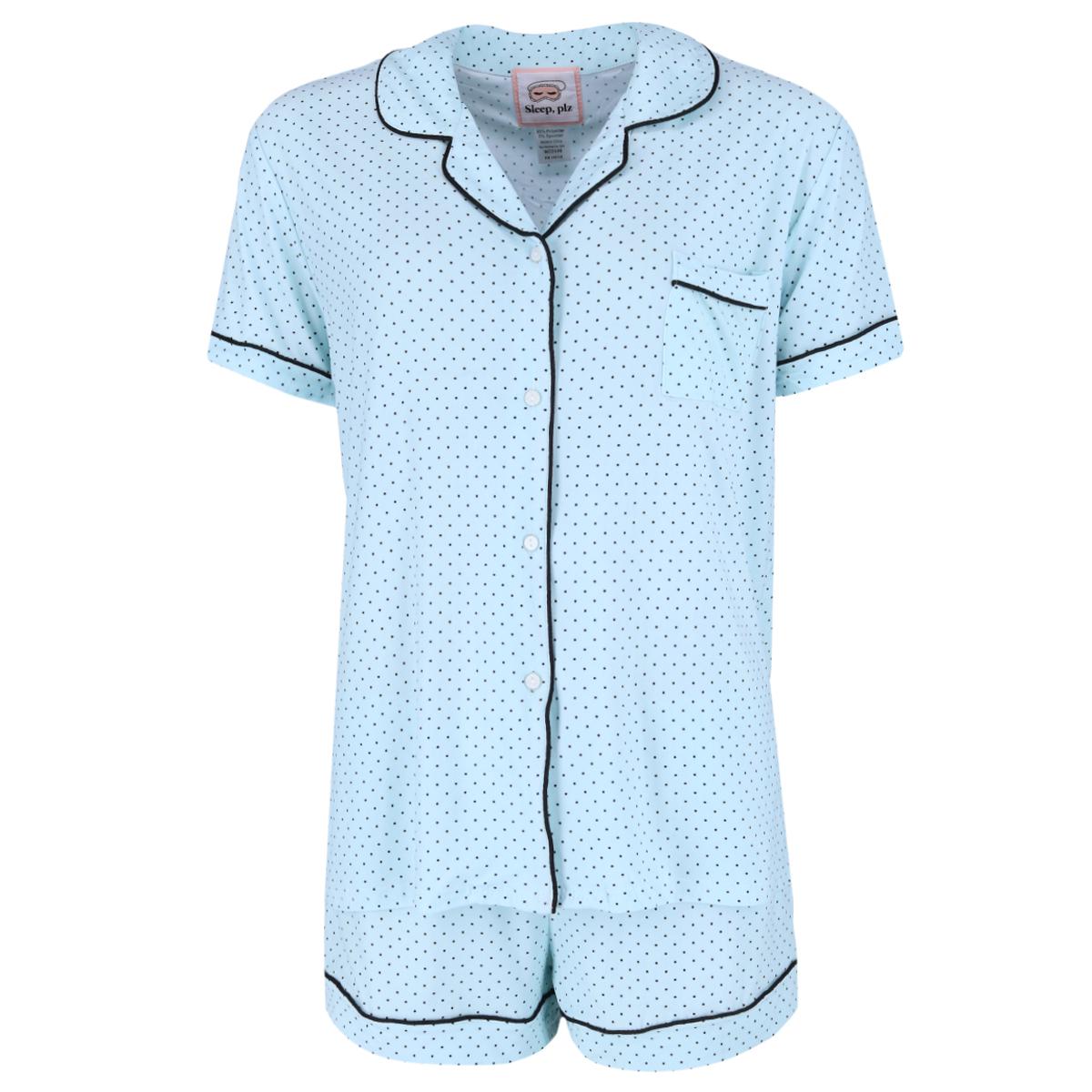 Sleep  plz Women's Polka Dot Notch Short Sleeve and Shorts Pajama Set