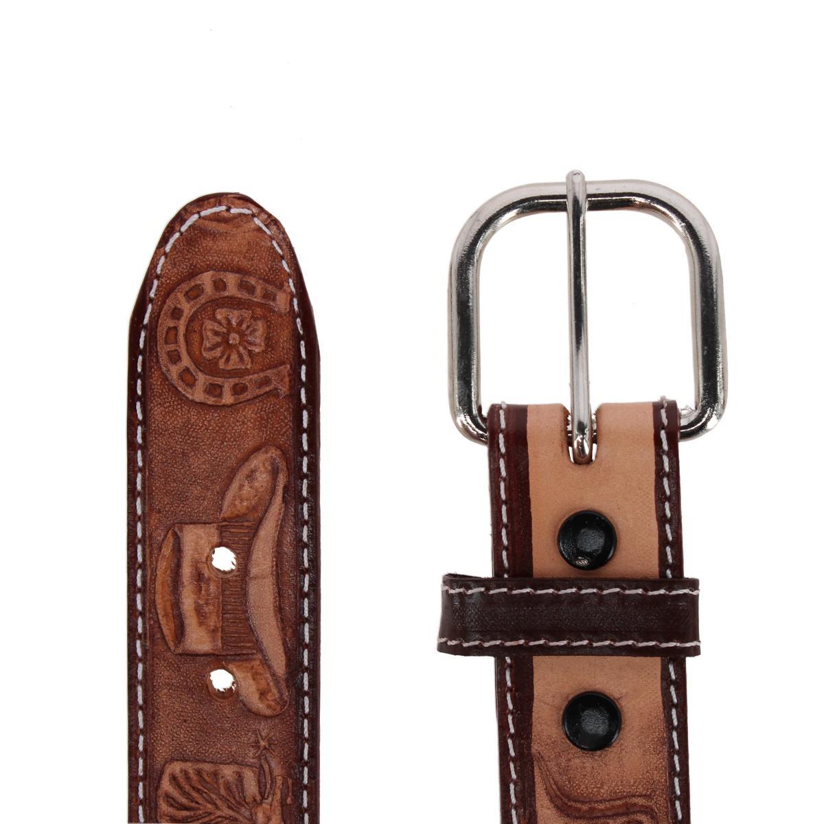 CTM Boy's Leather Rodeo Tooled Western Belt - Picture 7 of 7