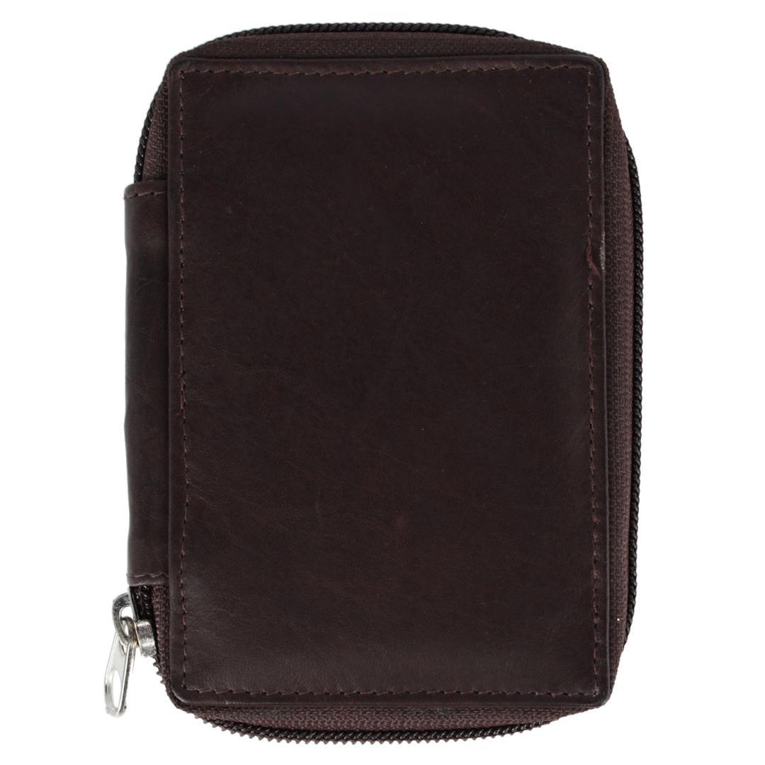 CTM Leather Zip Around Key Case with Card Slot - Brown one size