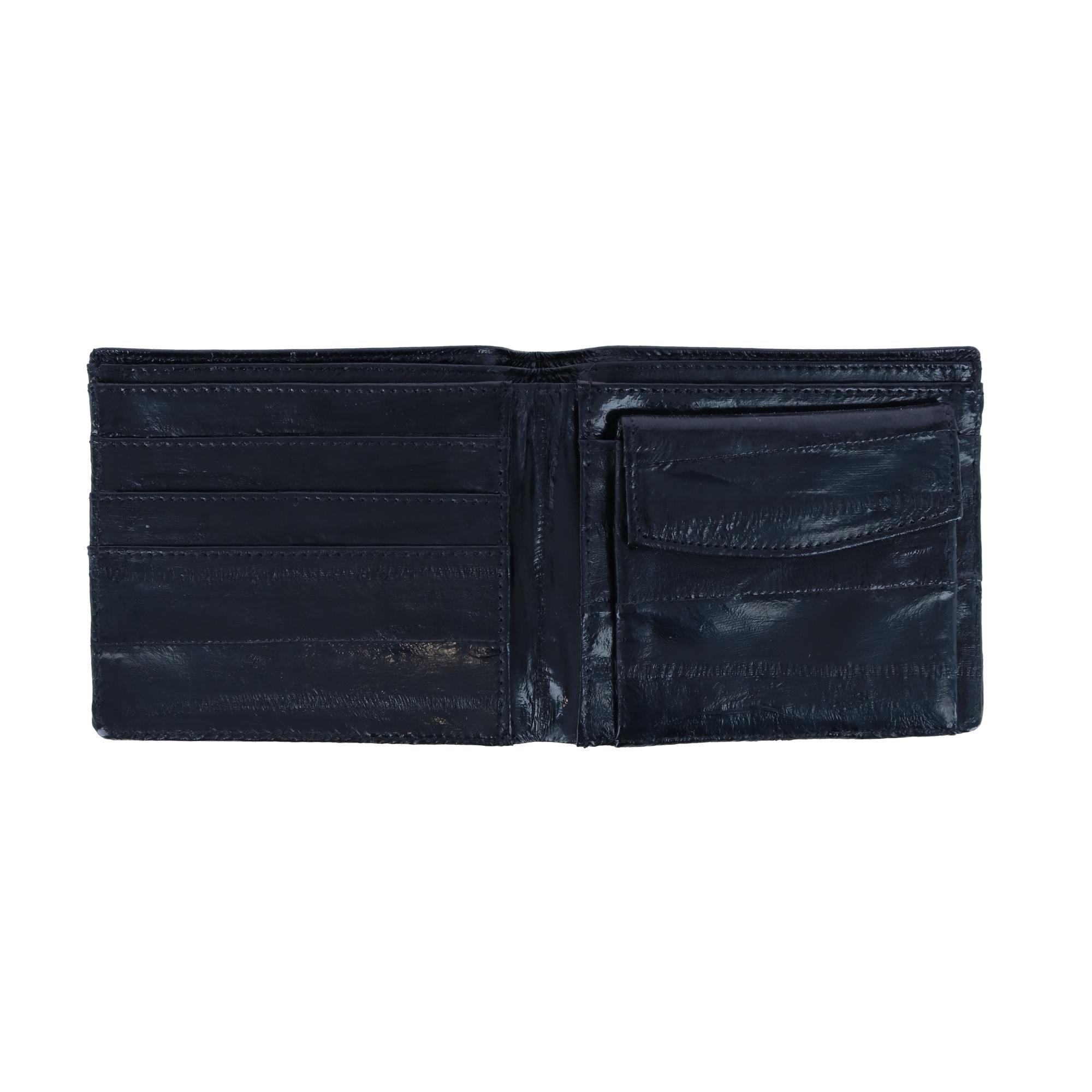 CTM Men's Eel Skin Leather Bifold Wallet with Coin Pouch - Picture 3 of 10