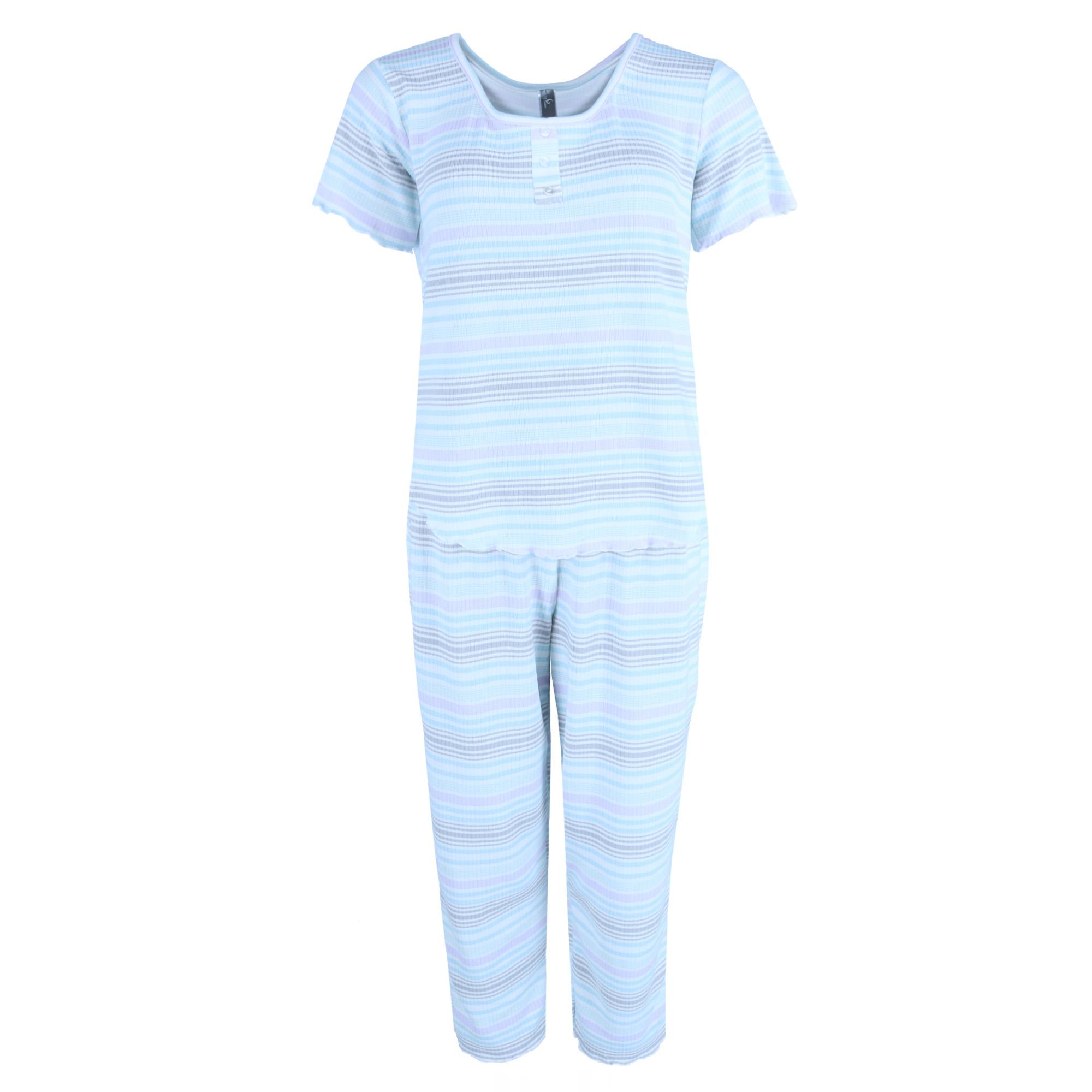 PJ Couture Women's Lightweight Striped Ribbed Knit Pajama Set