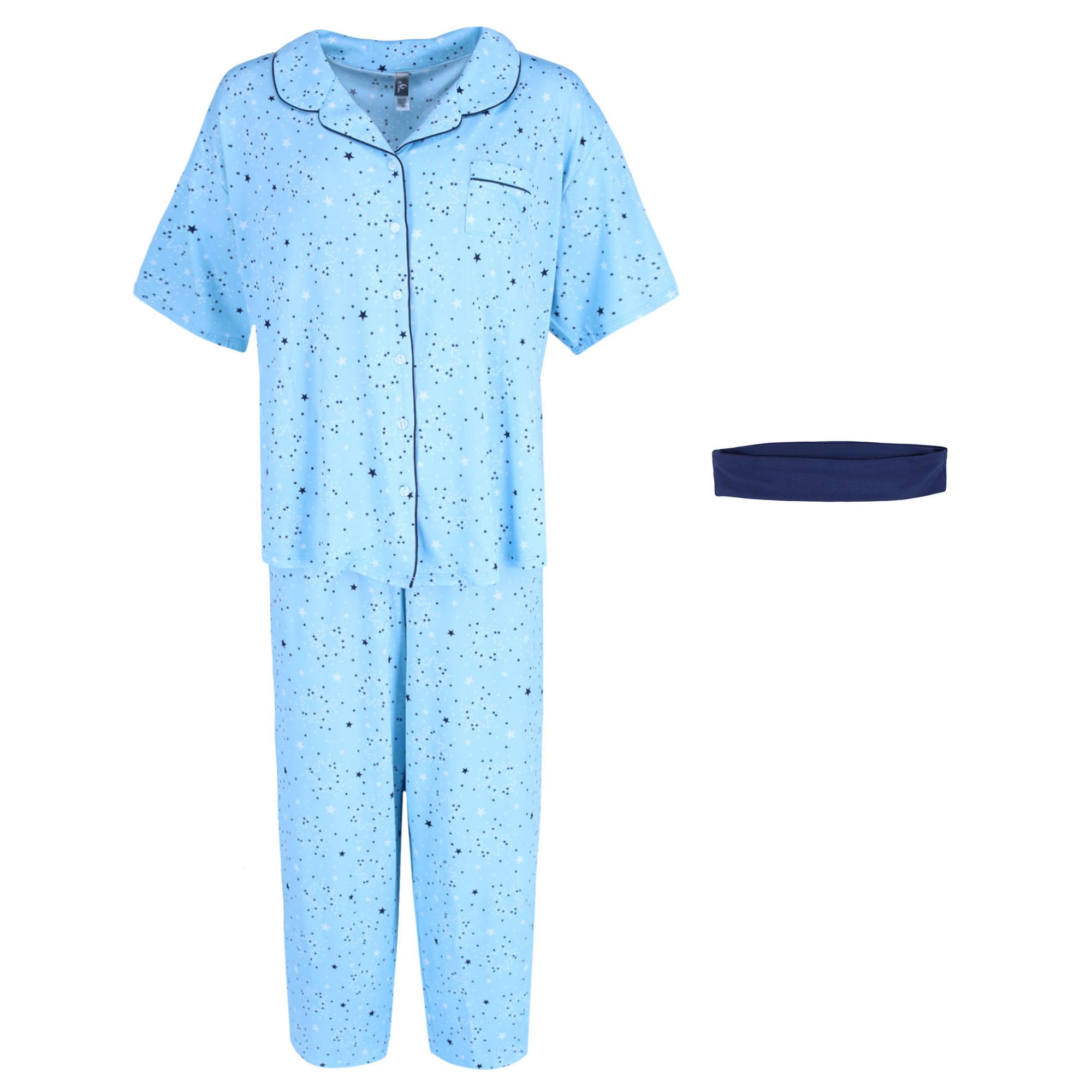 PJ Couture Women's Plus Star Print Capri Lounge Set
