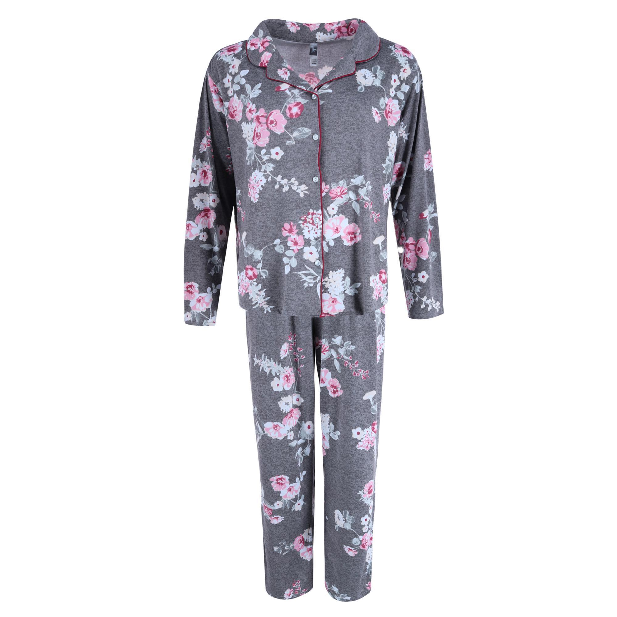 PJ Couture Women's Plus Print Notch Pajama Set