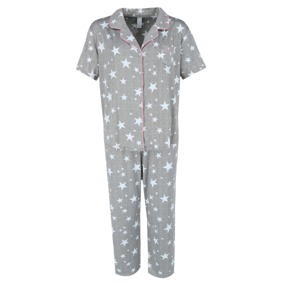 PJ Couture Women's Grey Star Notch Collar Capri Set