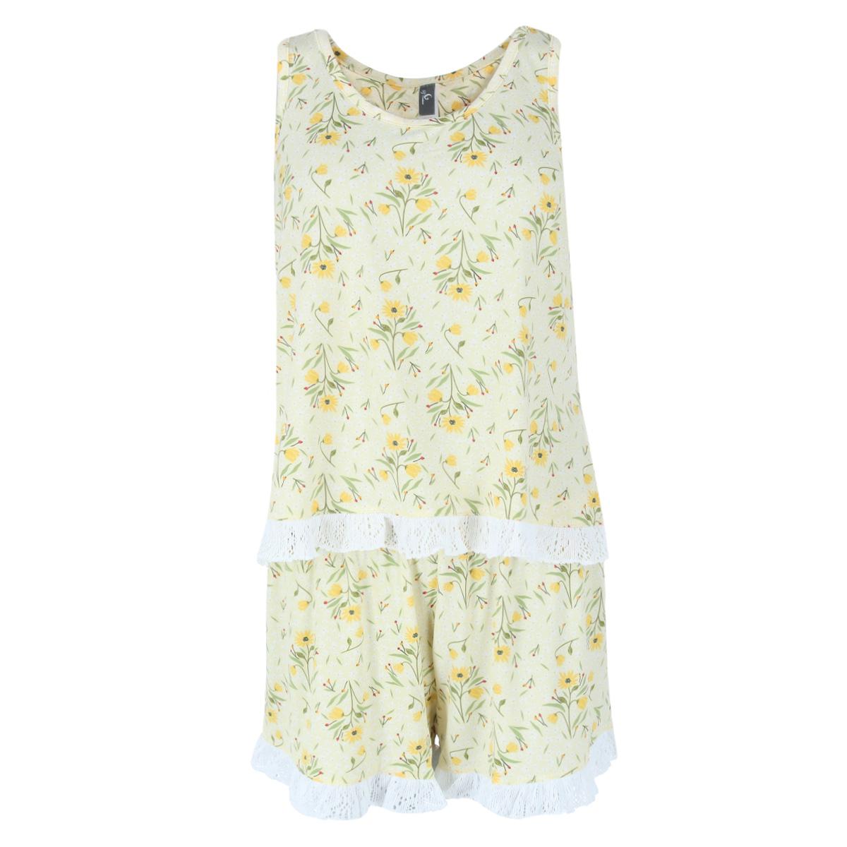 PJ Couture Women's Yellow Daisy Tank and Short PJ Set