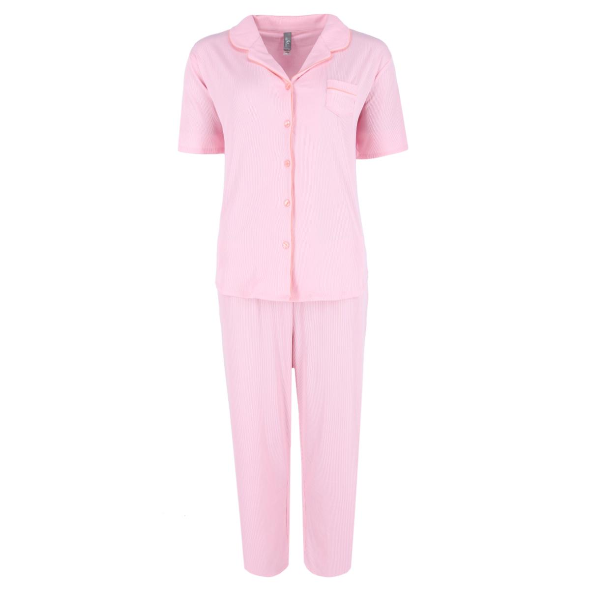 PJ Couture Women's Retro Notch Collar Short Sleeve Capri Set