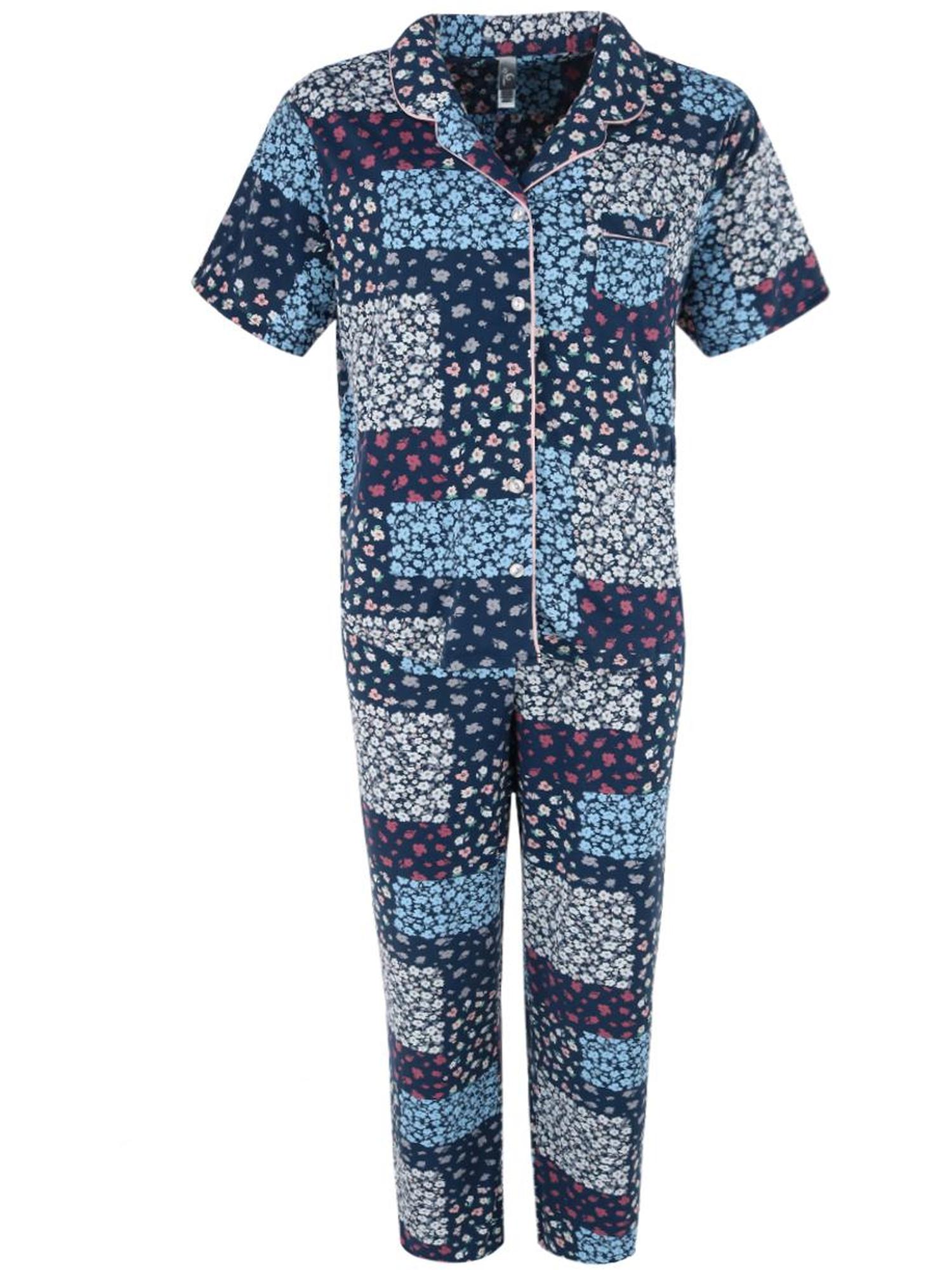 New PJ Couture Women's Short Sleeve and Pants Notch Collar Pajama Set