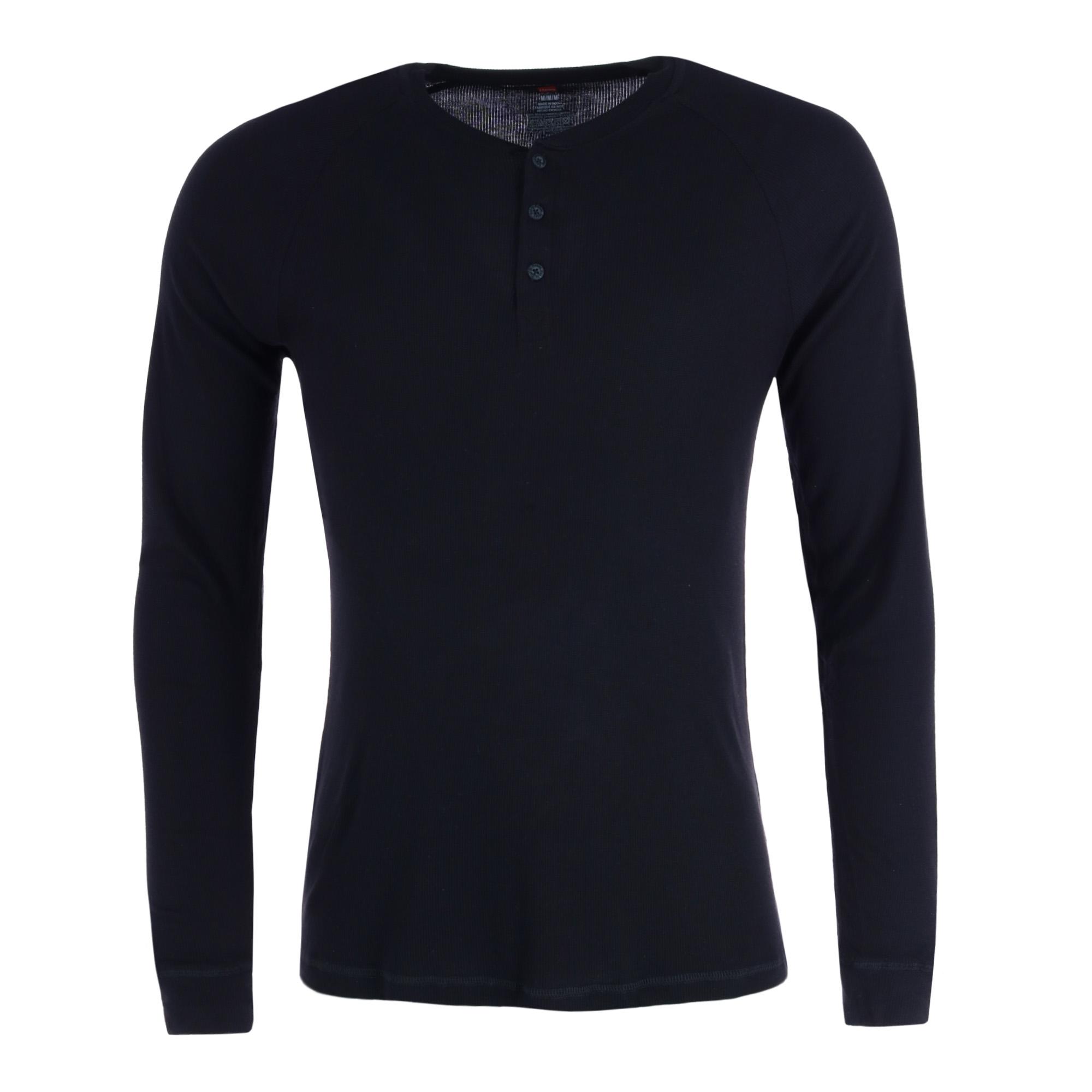 Hanes Men's Solid Henley Long Sleeve Lounge Top