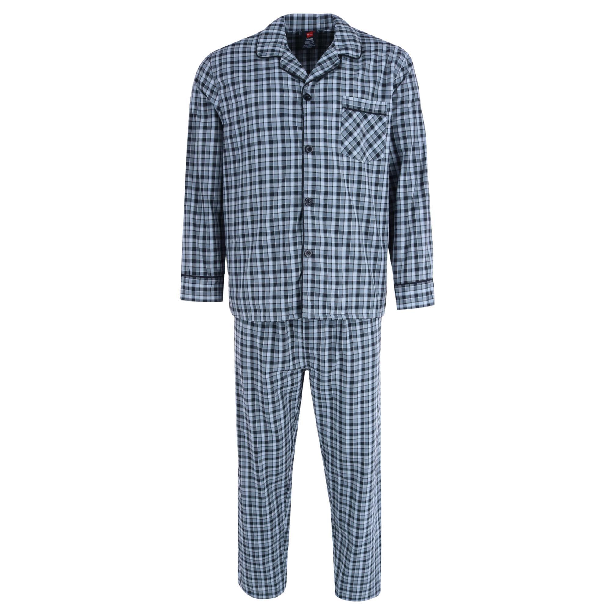 Hanes Men's Broadcloth Long Sleeve Pajama Set - Grey Xlarge