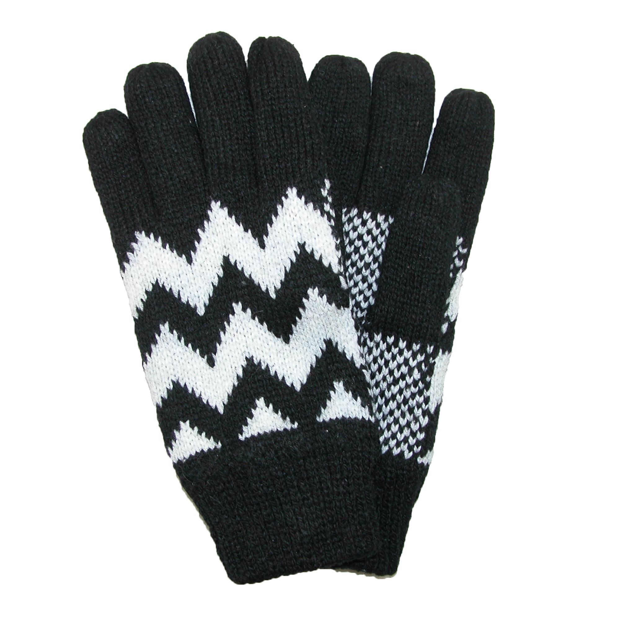 CTM Men's Fleece Lined Knit Gloves with Zig Zag