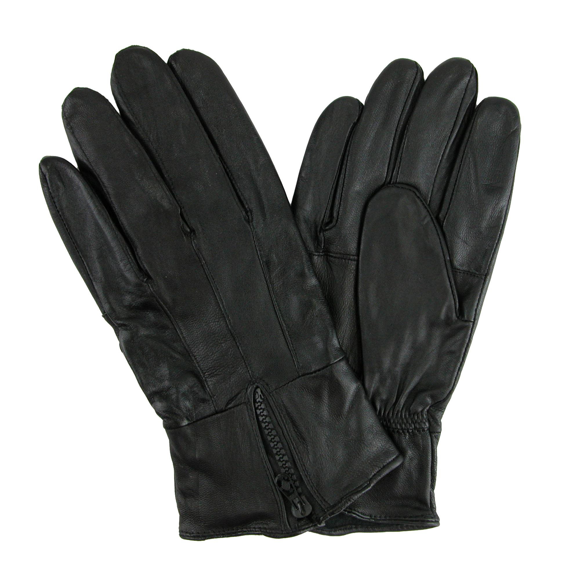 CTM Men's Leather Fleece Lined Glove with Zipper