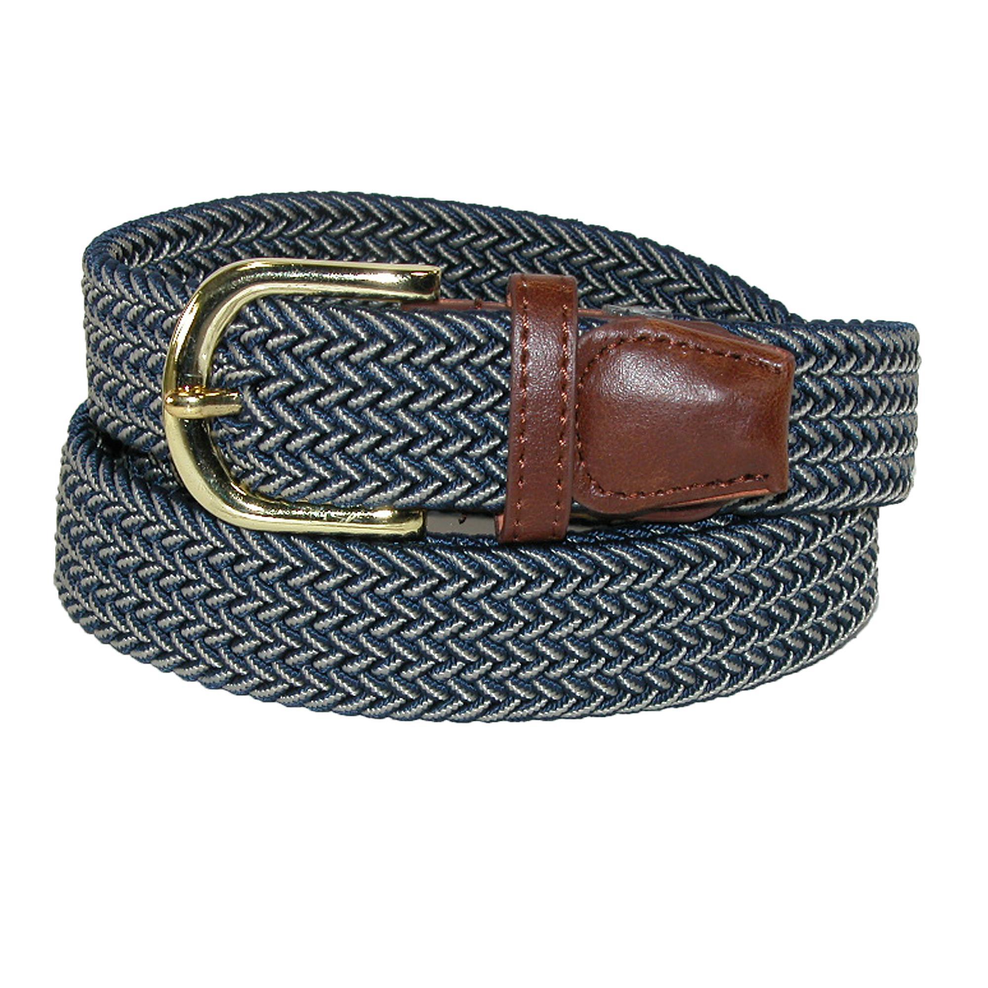 CTM Men's Elastic Stretch Two Tone Belt with Gold Buckle