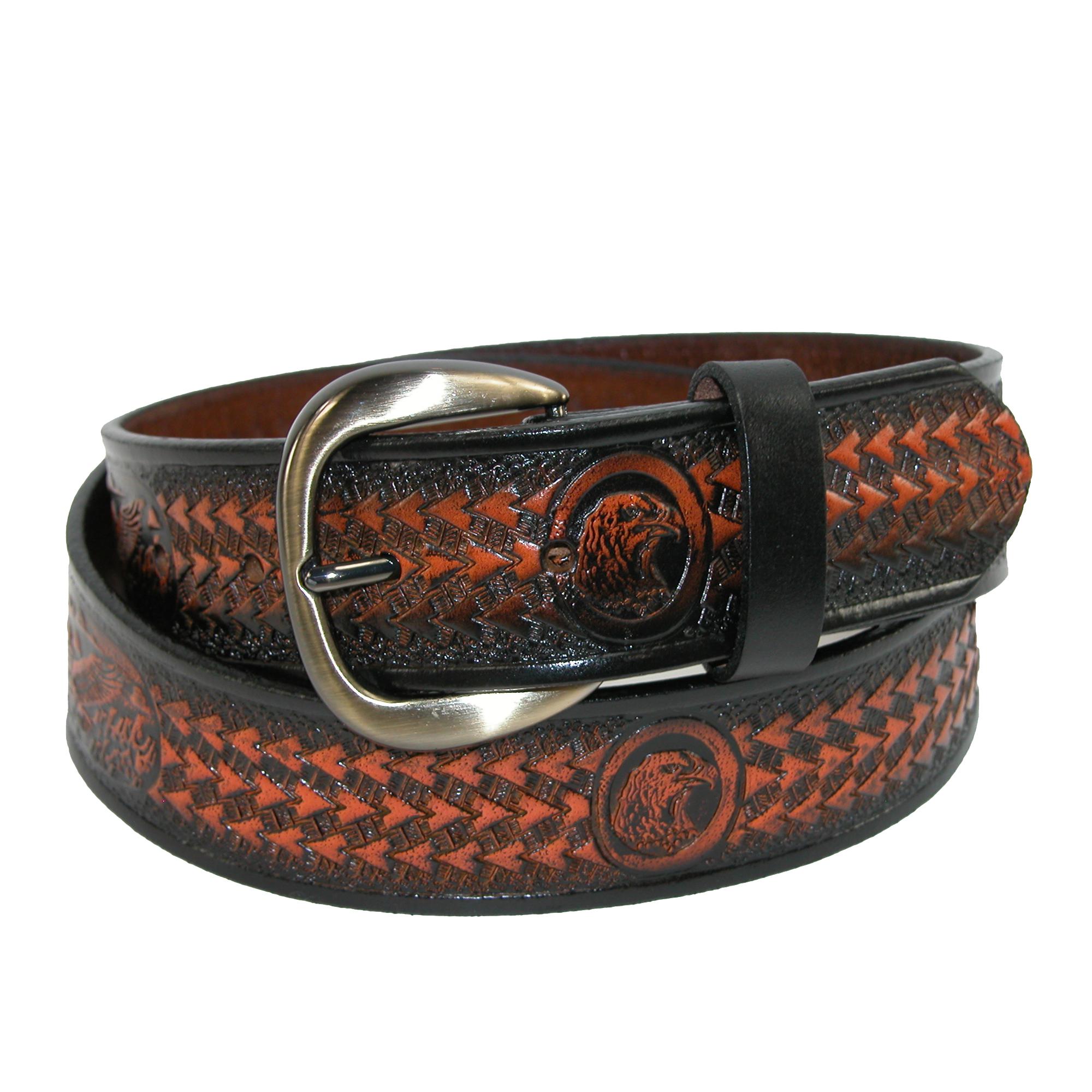 Hickory Creek Men's Leather Jean Belt with Embossed Eagle