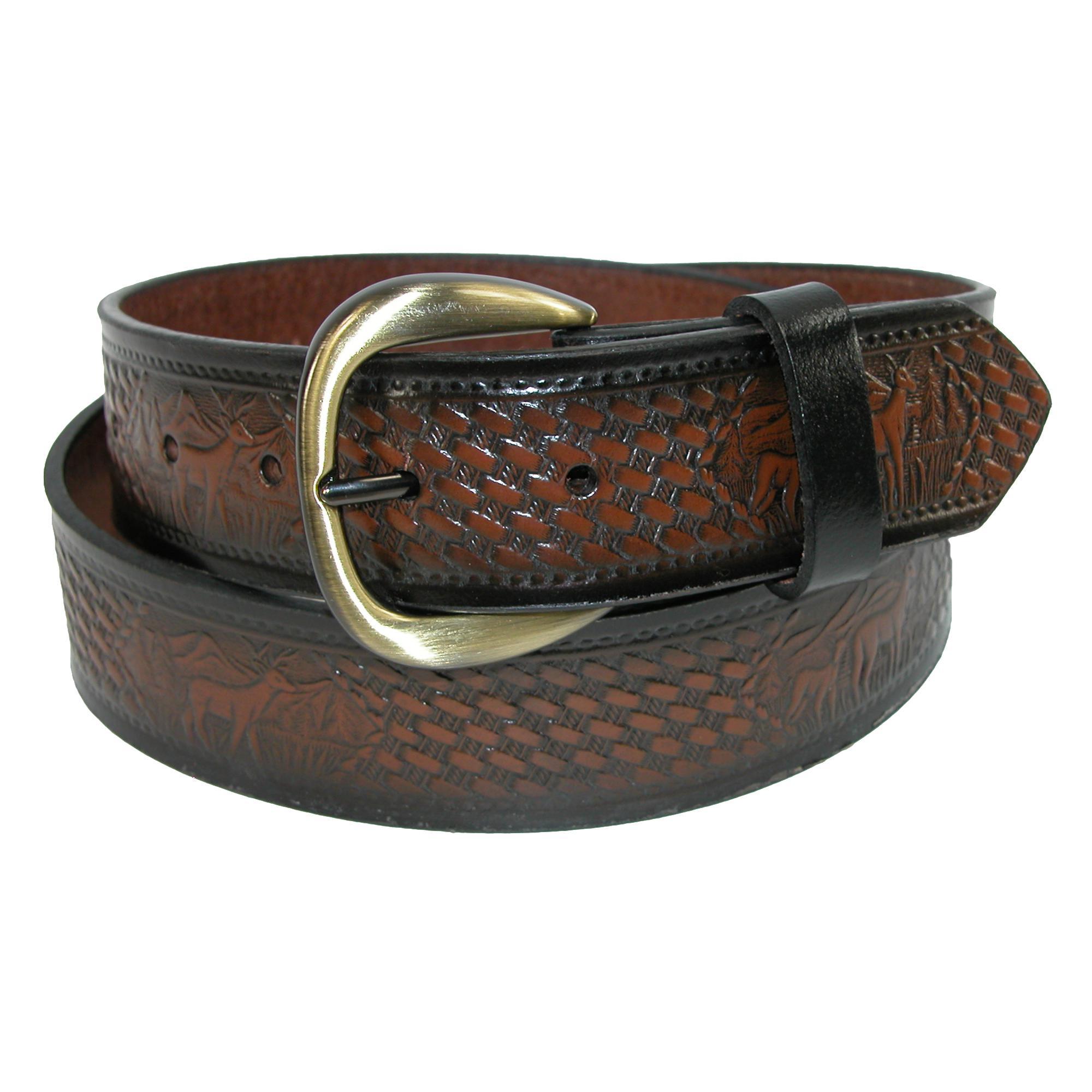 Hickory Creek Men's Leather Deer Embossed Basketweave Belt