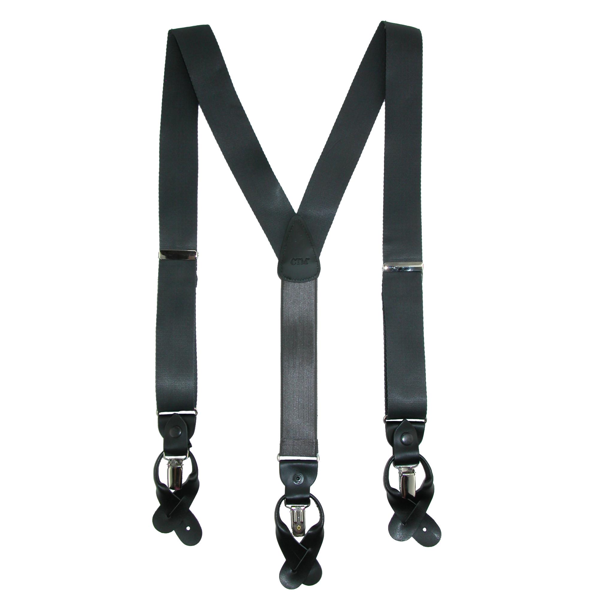 CTM Men's Non-Stretch Satin Convertible Clip and Button-End Suspenders