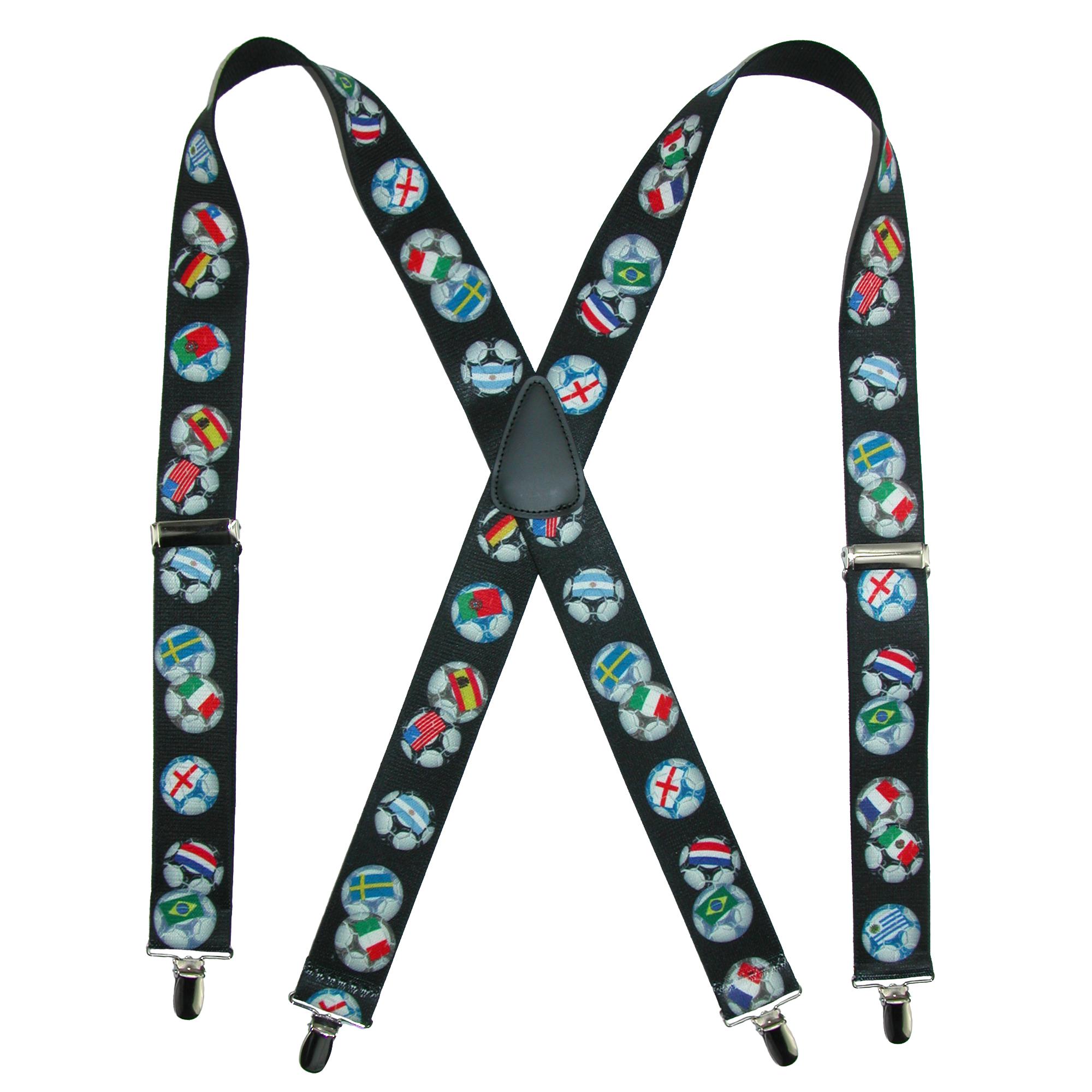 CTM Men's Elastic Clip-End Novelty Soccer Ball and Flag Suspenders