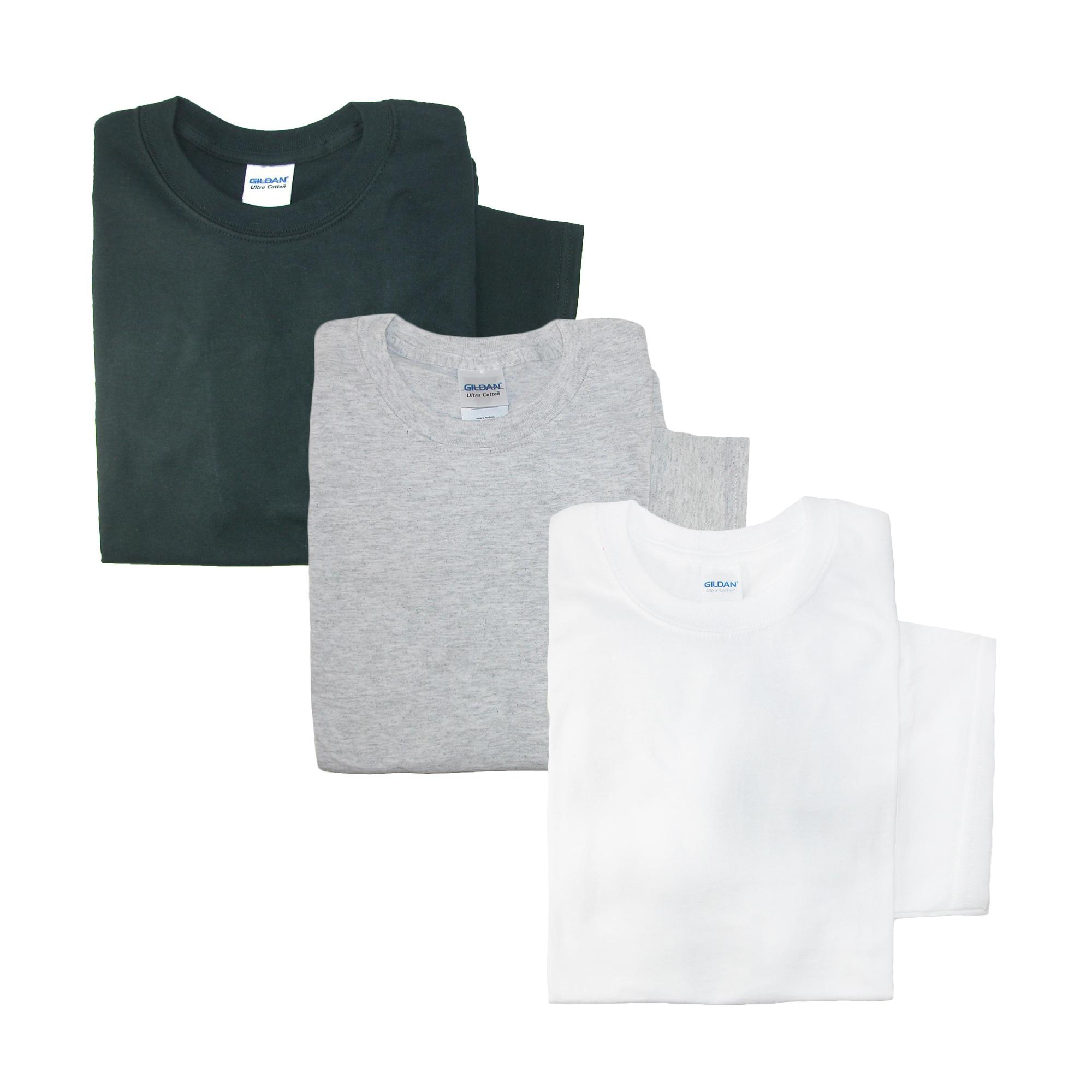 Gildan Men's Crew Neck Cotton T Shirt (Pack of 3) - Black  Grey  White