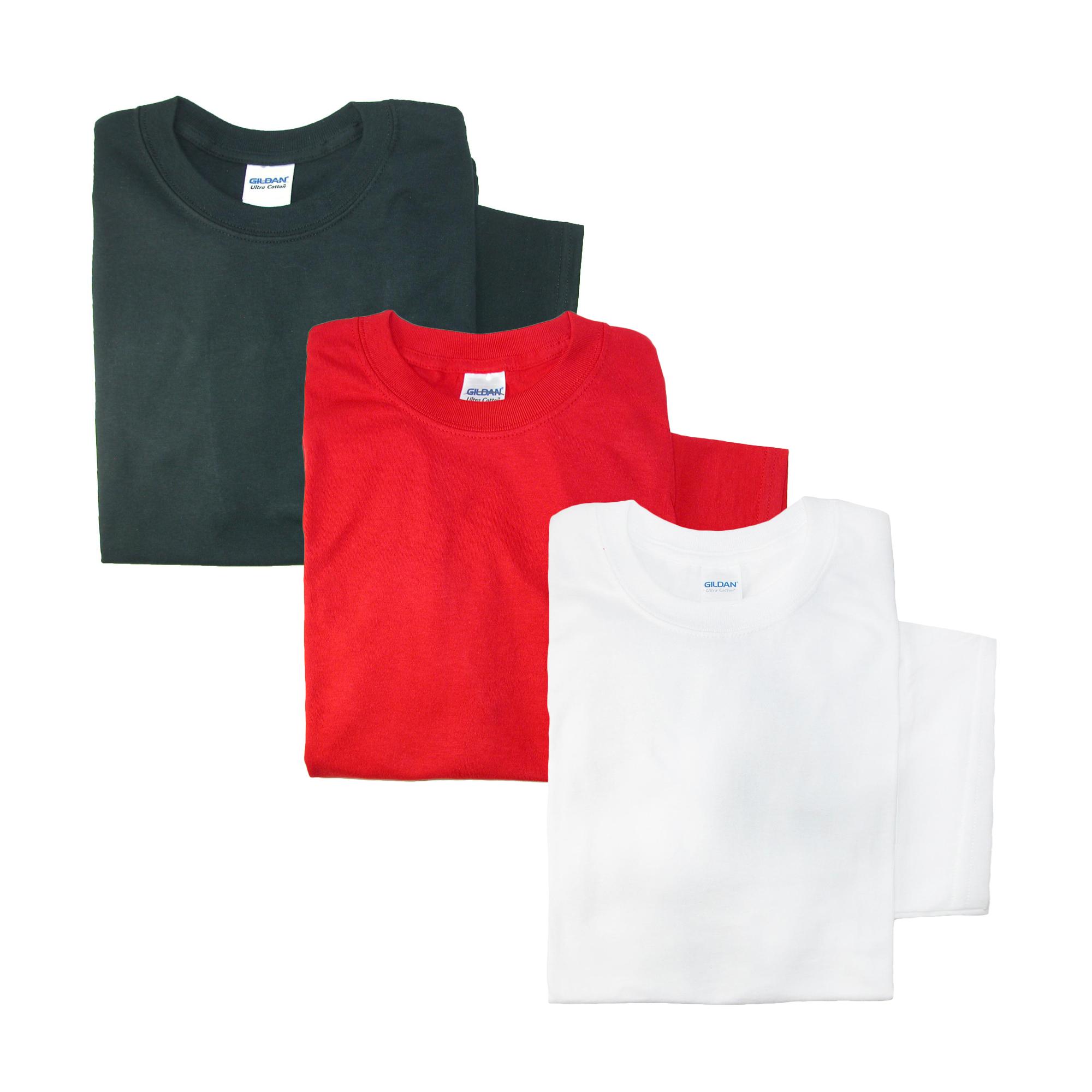 Gildan Men's Crew Neck Cotton T Shirt (Pack of 3) - Black  Red  White