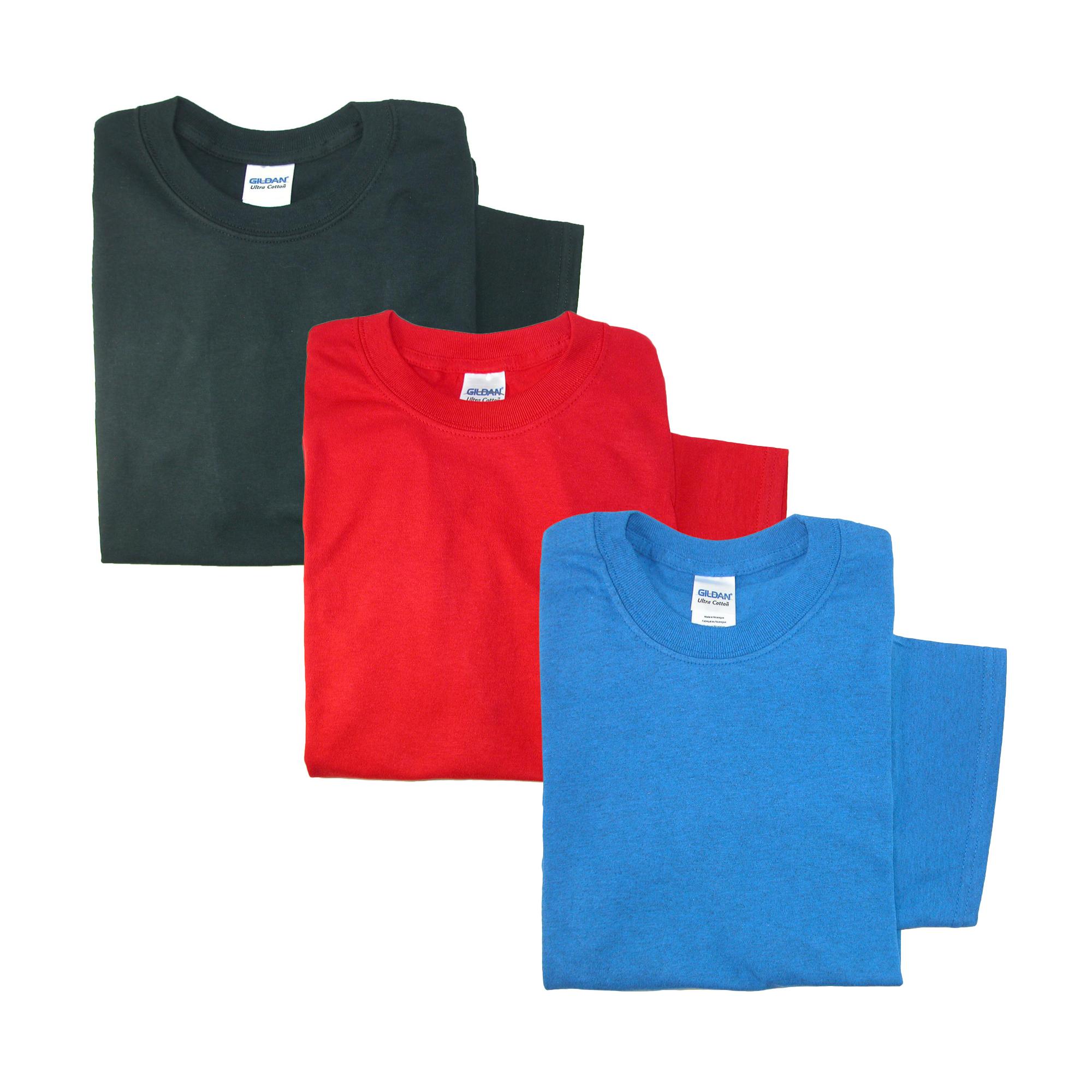 Gildan Men's Crew Neck Cotton T Shirt (Pack of 3) - Black  Red  Royal