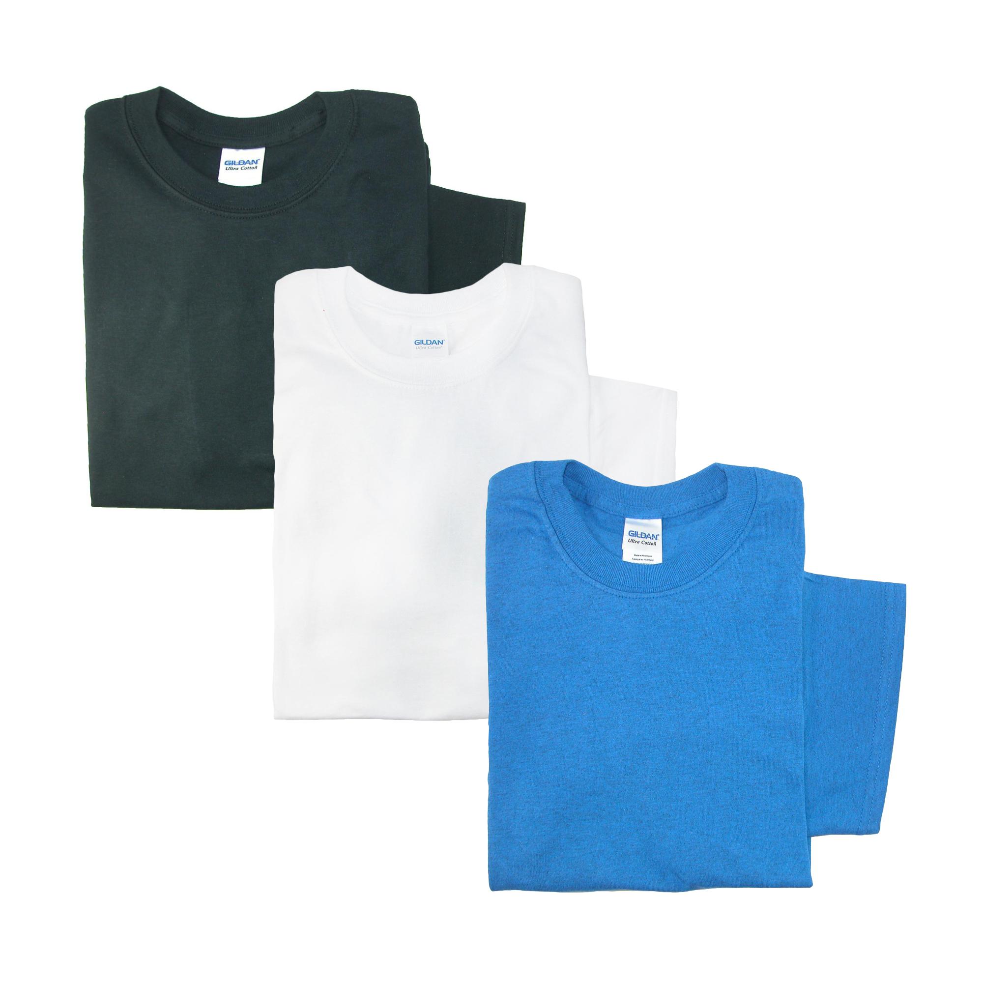 Gildan Men's Crew Neck Cotton T Shirt (Pack of 3) - Black  Royal
