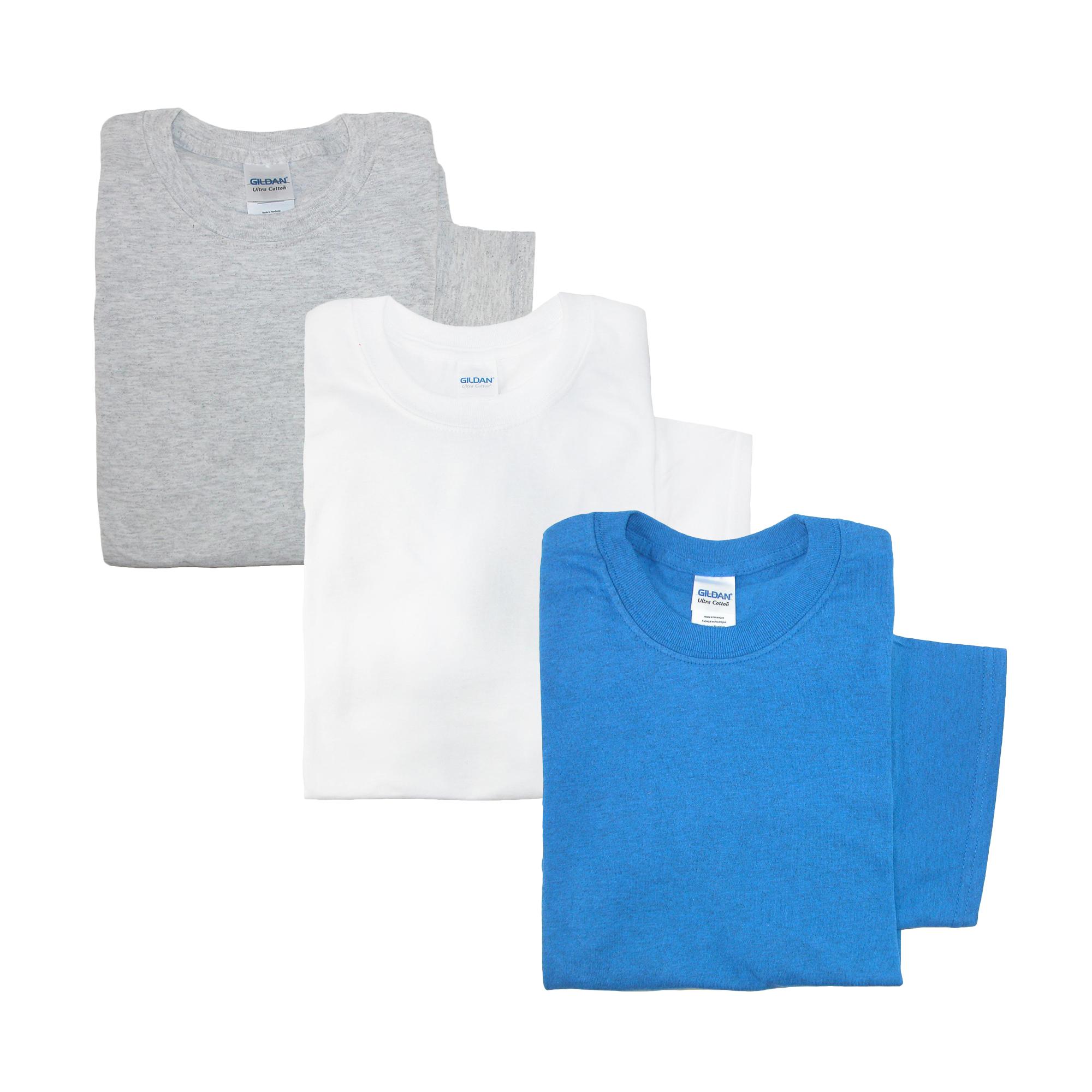 Gildan Men's Crew Neck Cotton T Shirt (Pack of 3) - Grey  Royal  White