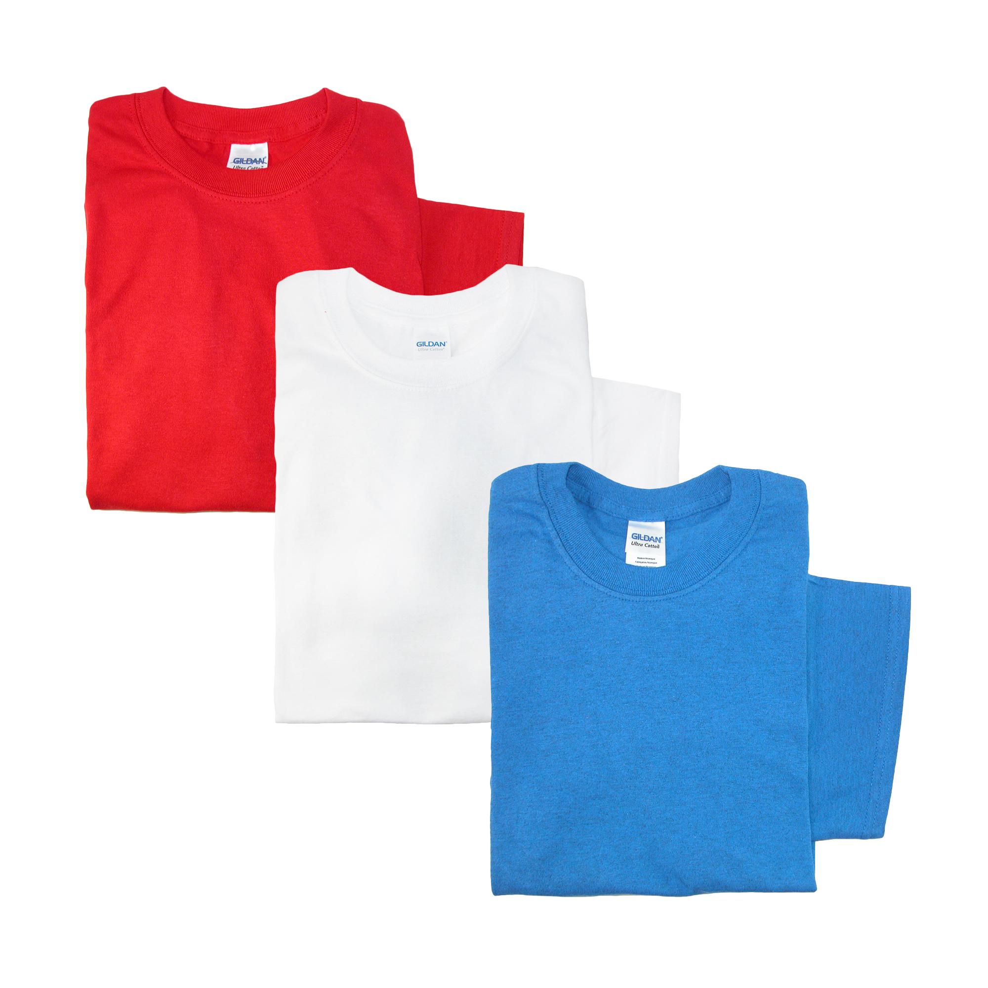Gildan Men's Crew Neck Cotton T Shirt (Pack of 3) - Red  Royal  White
