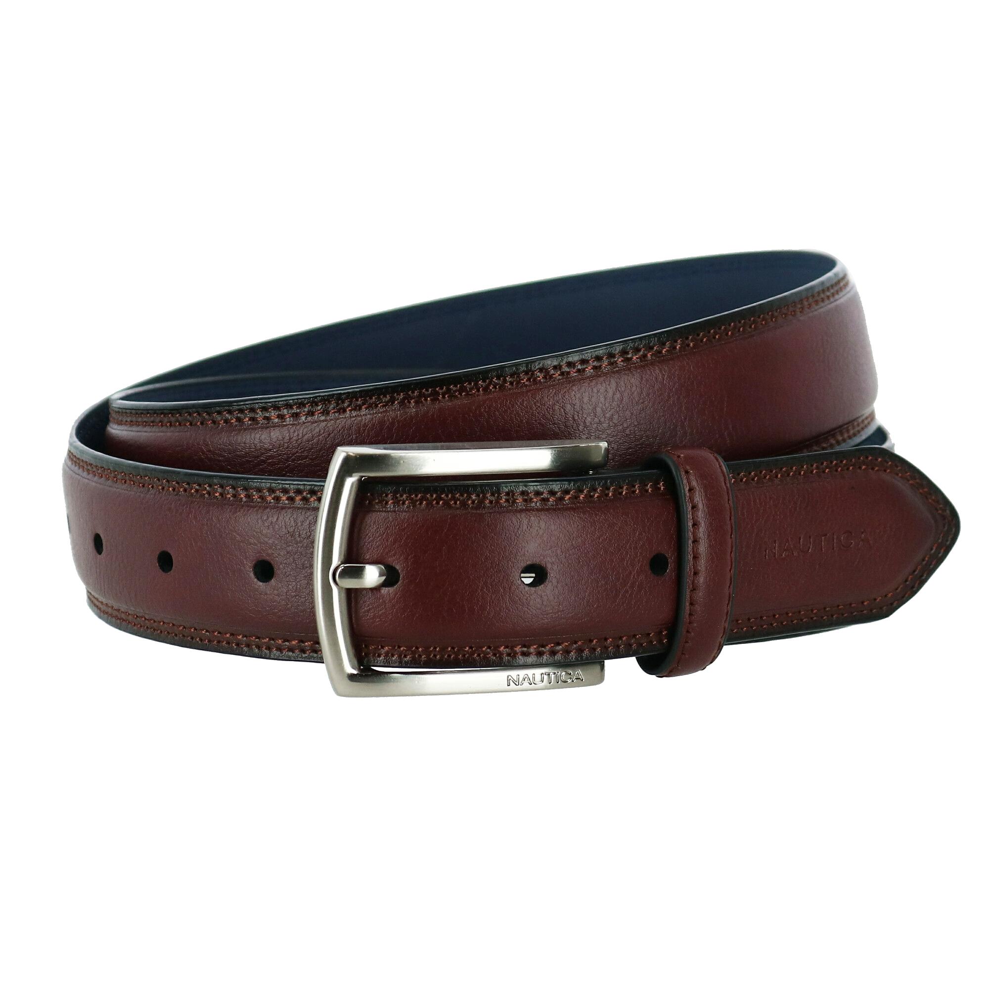 New Nautica Boys/' Leather Reversible Padded Belt with Feather Edge
