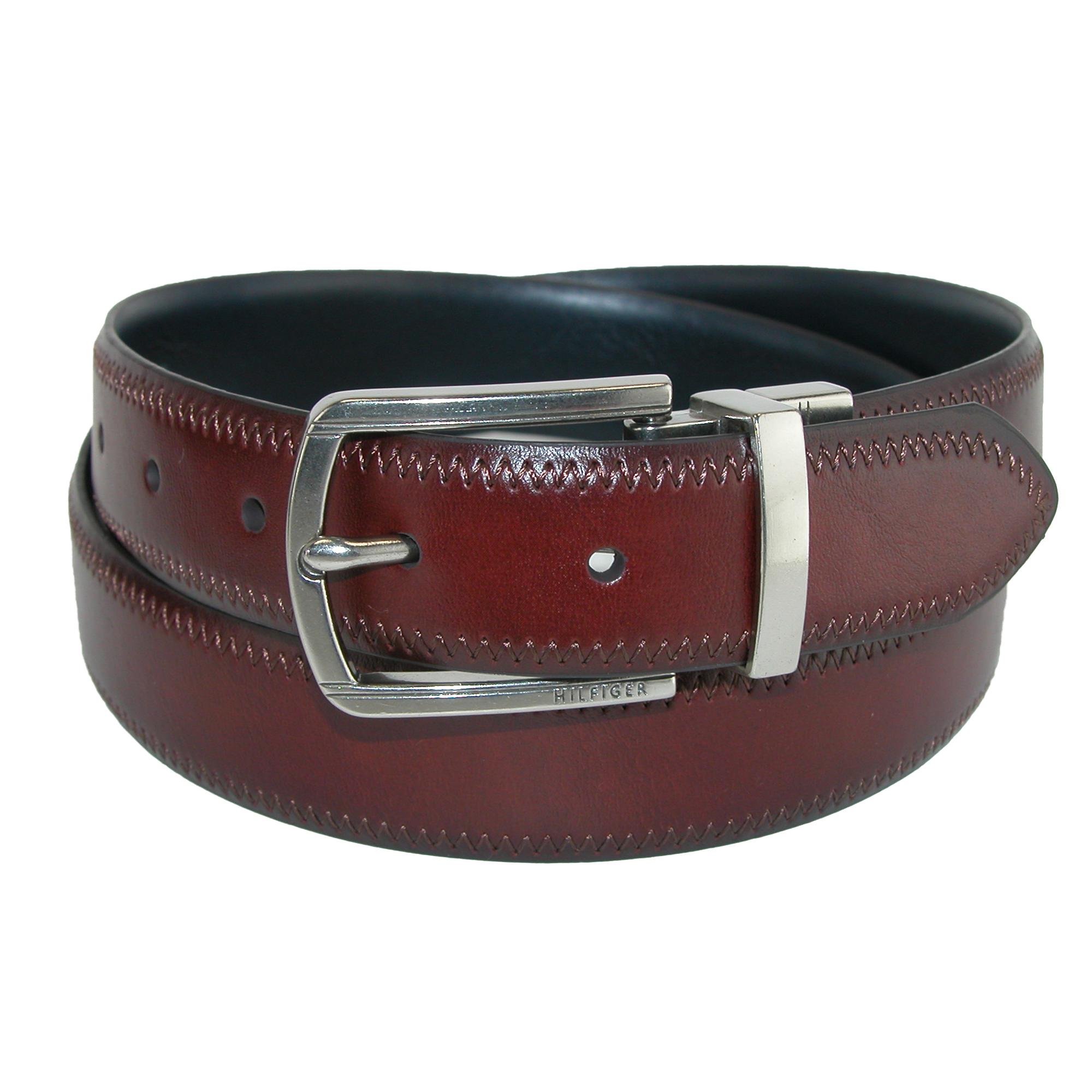 Tommy Hilfiger Men's Feather Edge Reversible Belt with Stitch