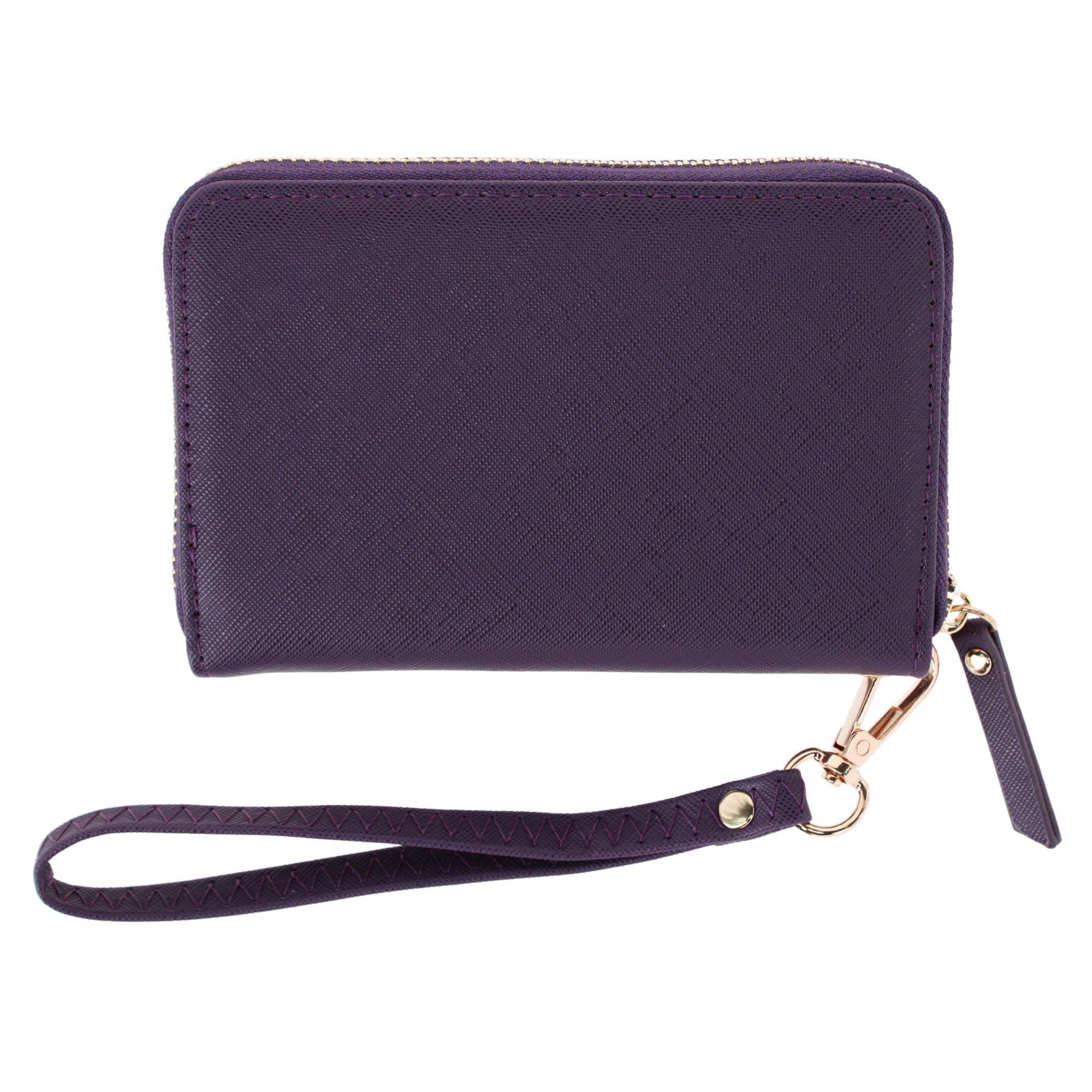 CTM Women's Premium Faux Leather Zip Around Wristlet Wallet -