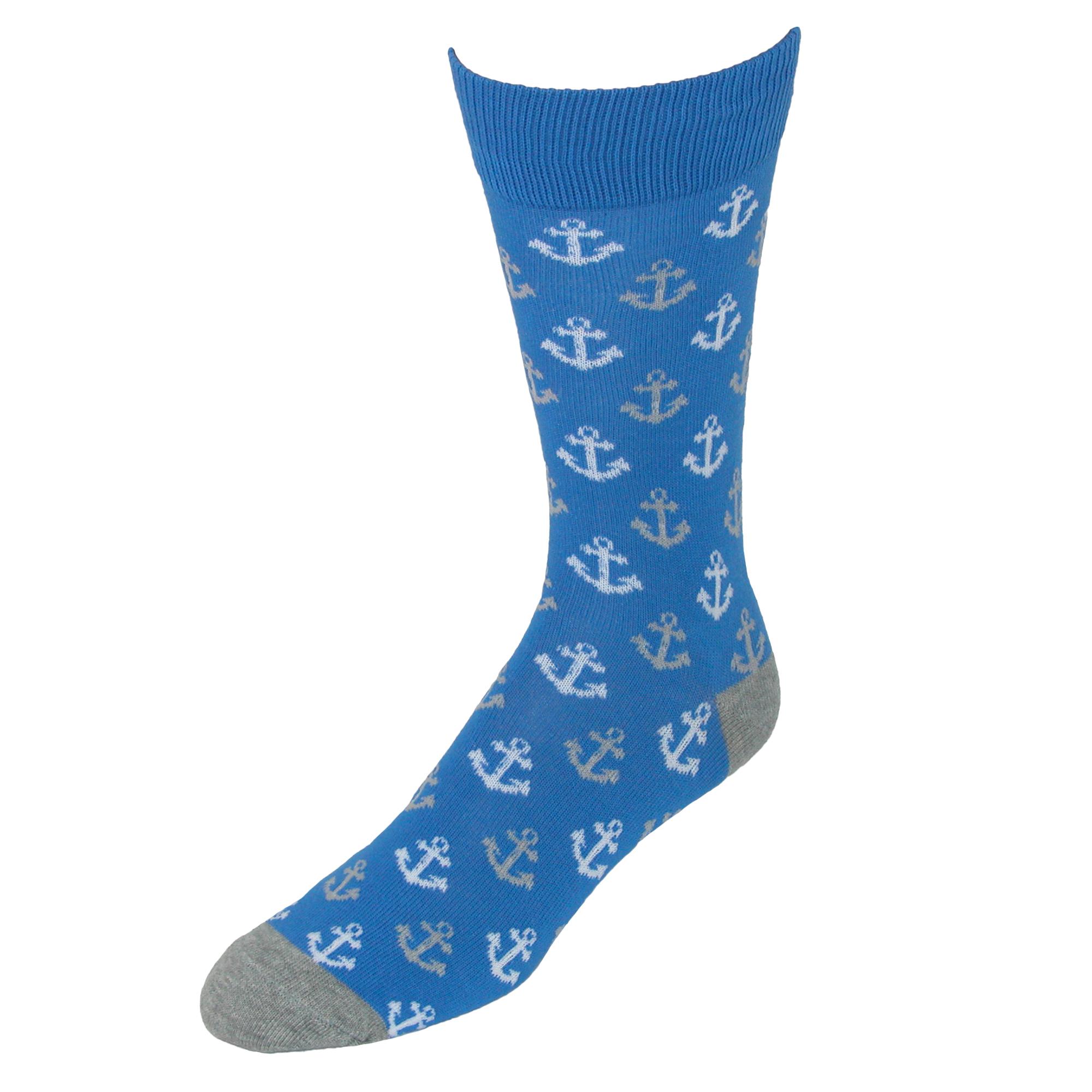 Fine Fit Men's Anchor Print Novelty Dress Socks