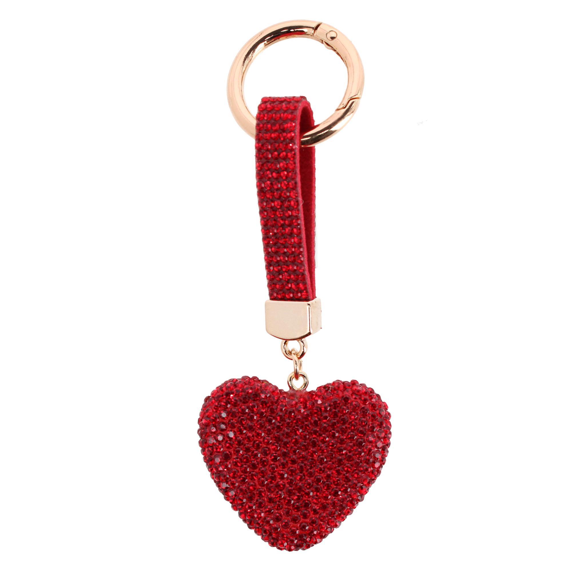 CTM Women's Rhinestone Heart Bag Charm - Red one size