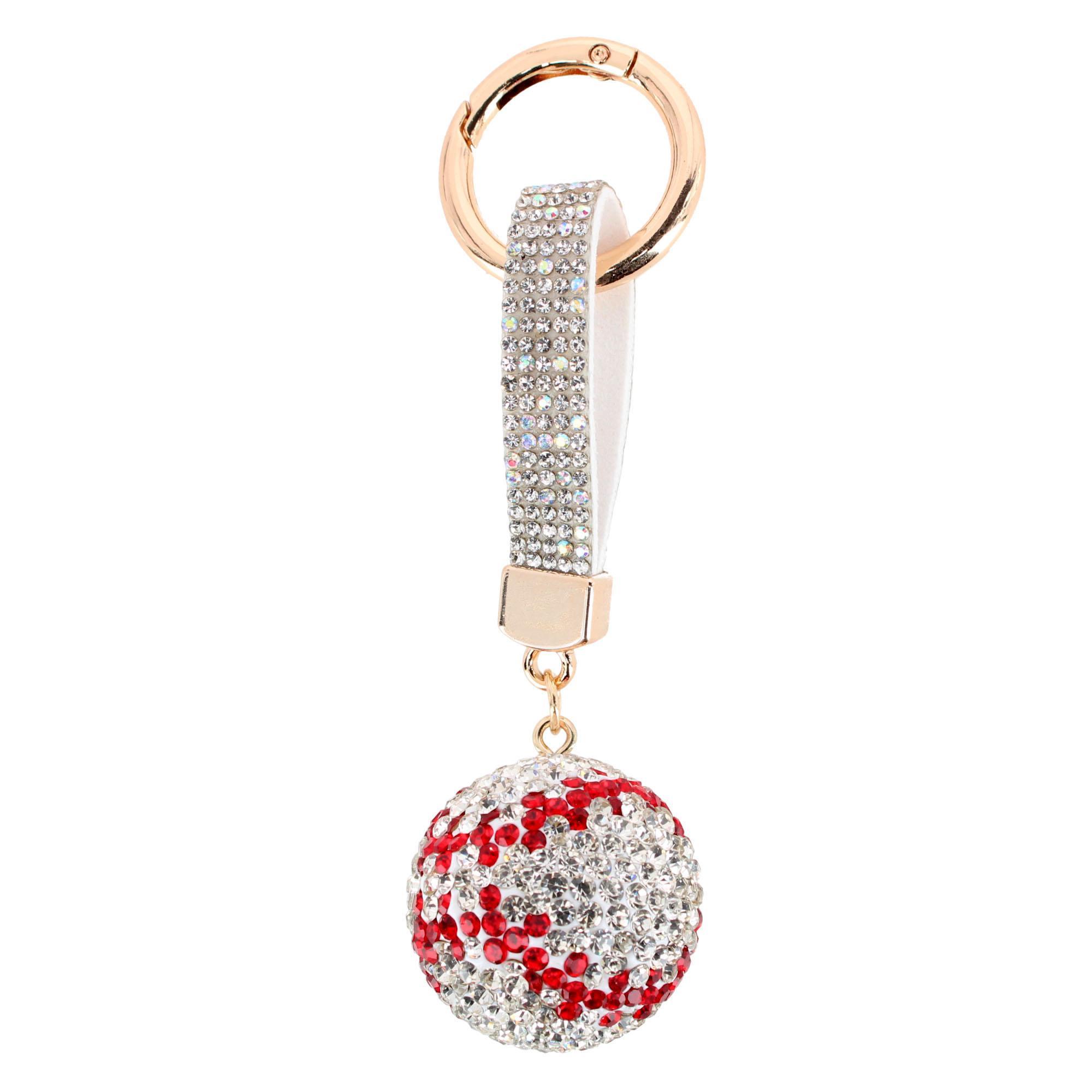 CTM Women's Rhineston Baseball Bag Charm - Clear with Red one size
