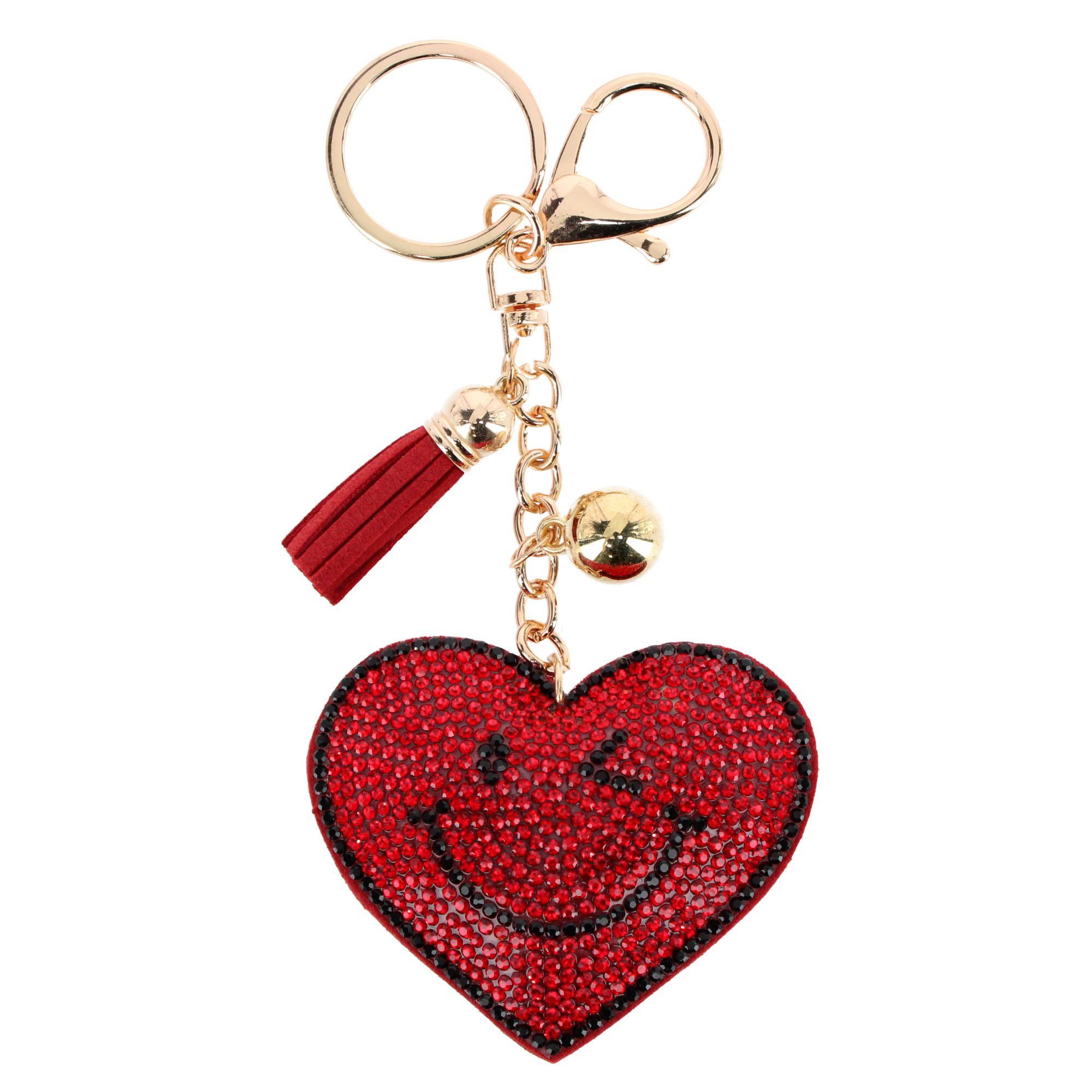 CTM Womens Red Rhinestone Smiley Heart Bag Charm - Red one size 13$