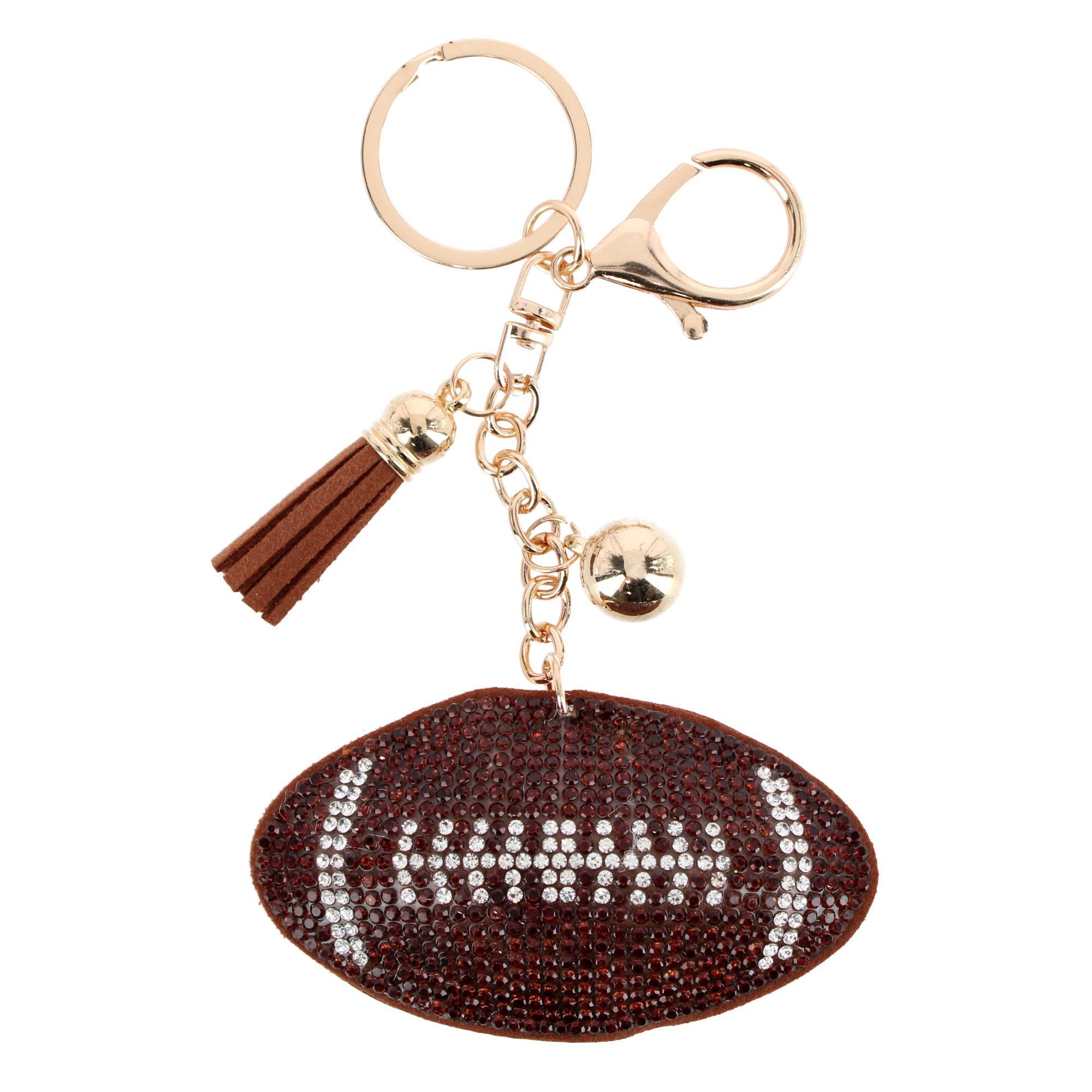 CTM Womens Rhinestone Football with Tassel Bag Charm Key Chain - 13$