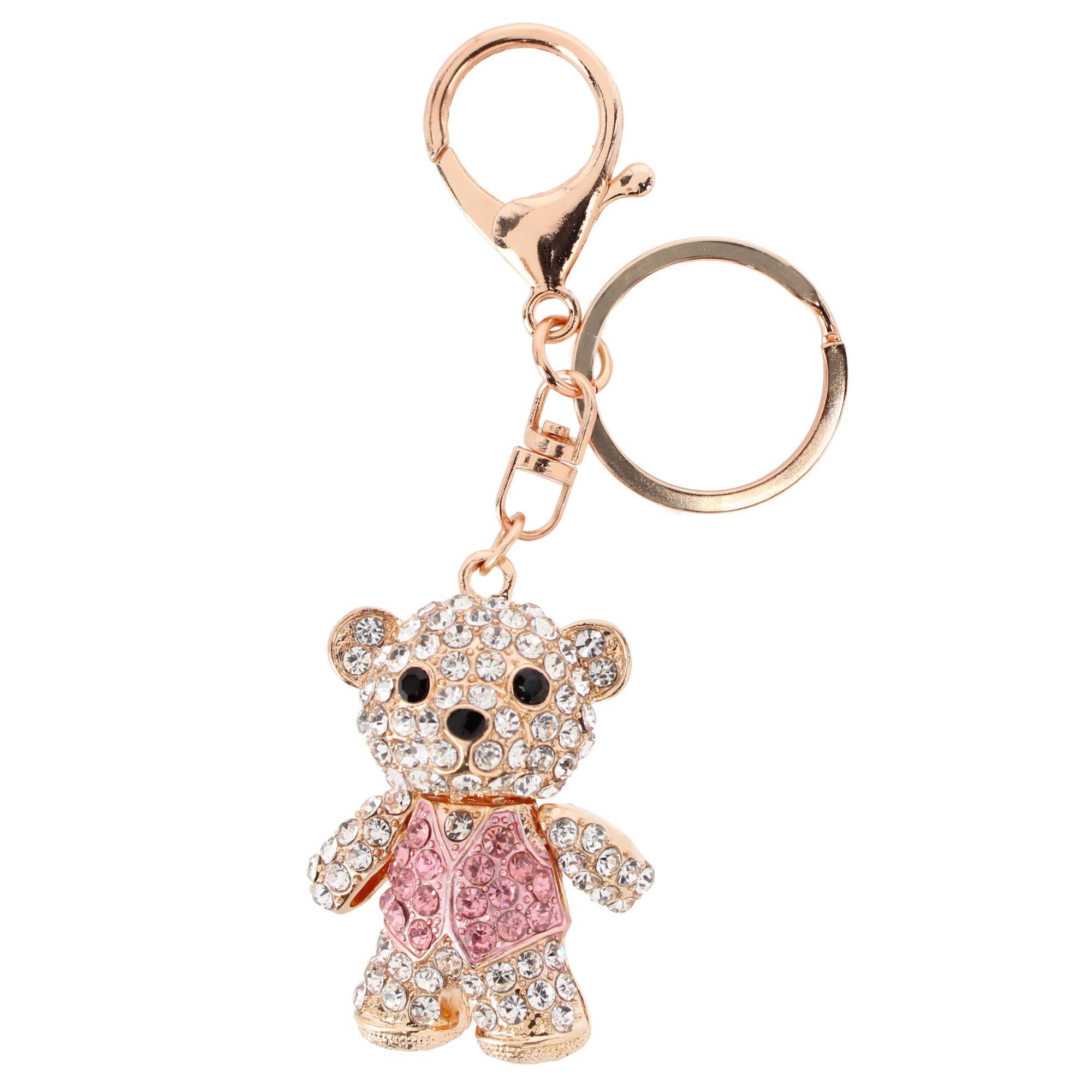 CTM Women's Adorable Rhinestone Teddy Bear Bag Charm & Keychain -