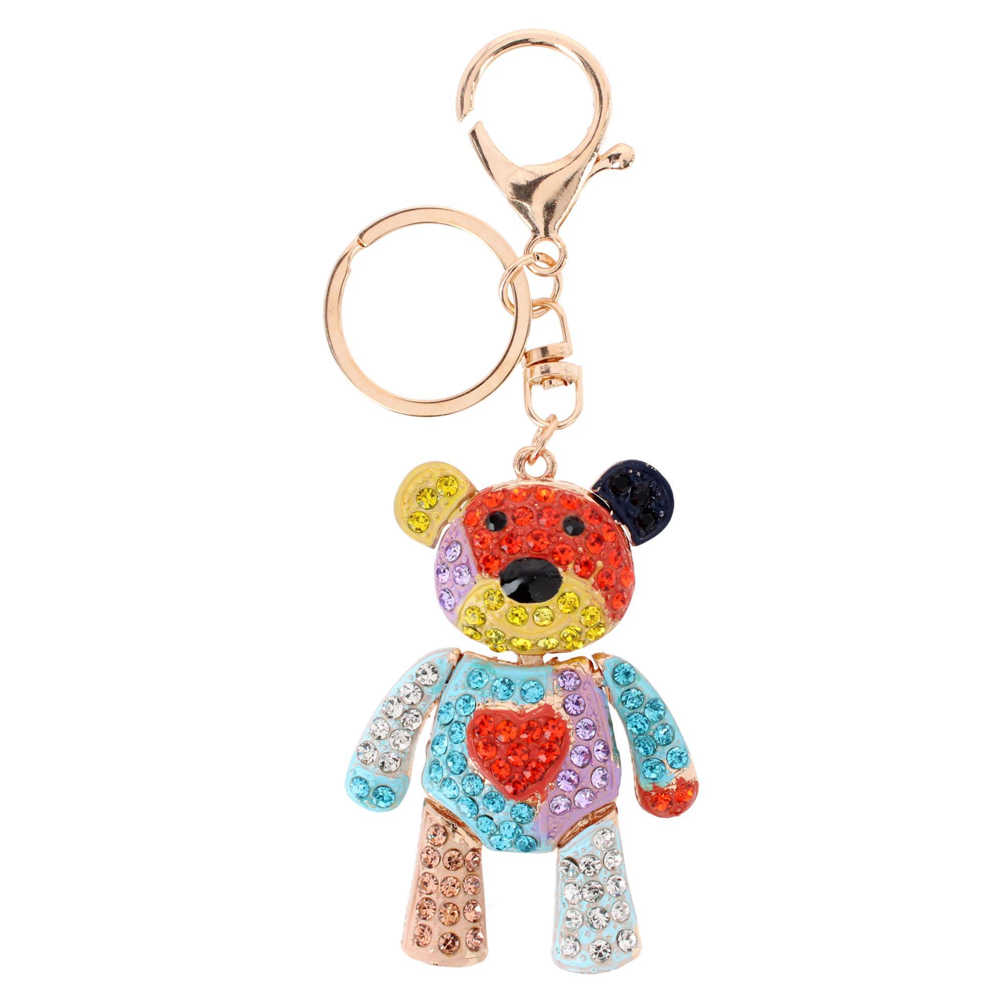 CTM Women's Rainbow Rhineston Teddy Bear Bag Charm & Keychain -