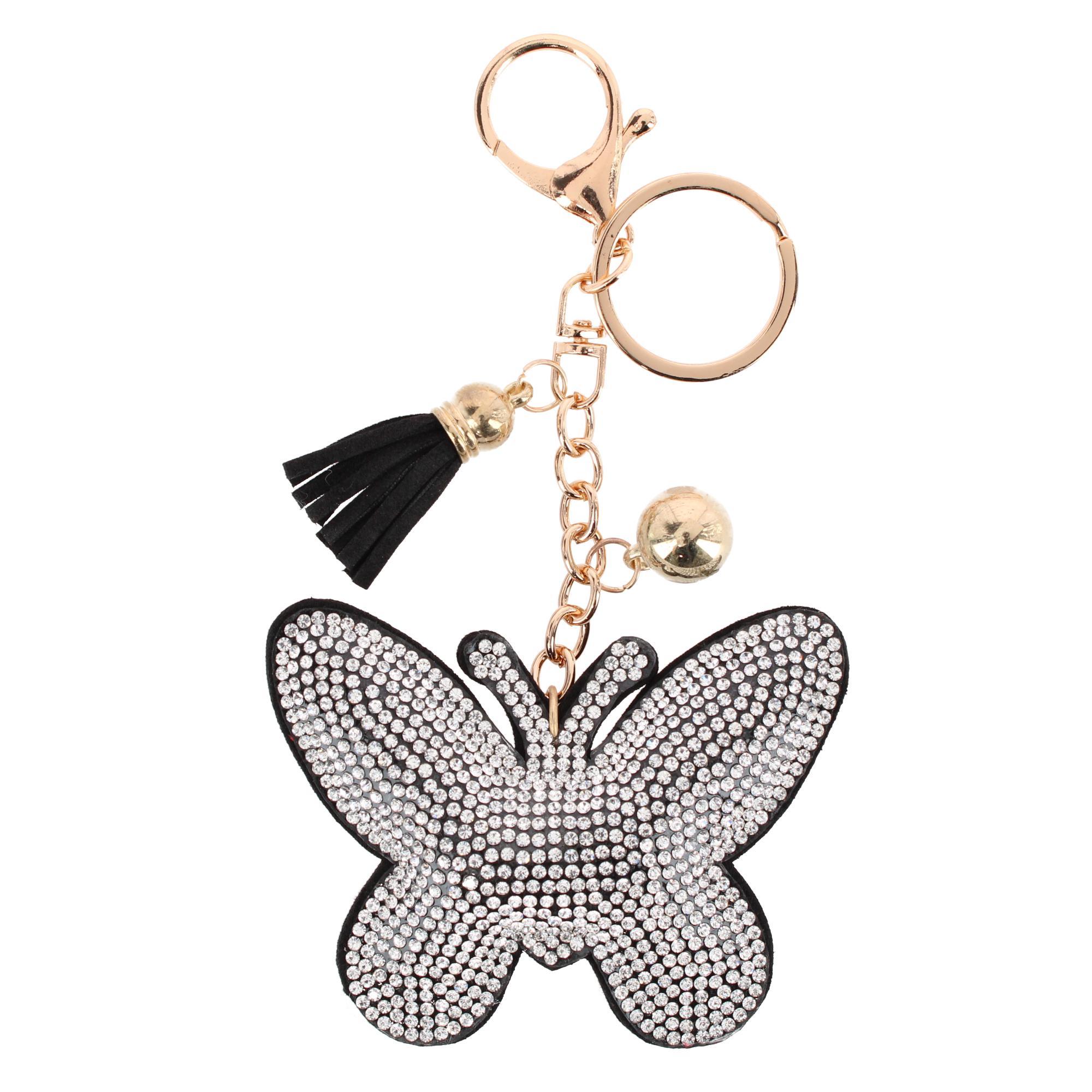 CTM Women's Glittery Rhinestone Butterfly Bag Charm & Key Chain -