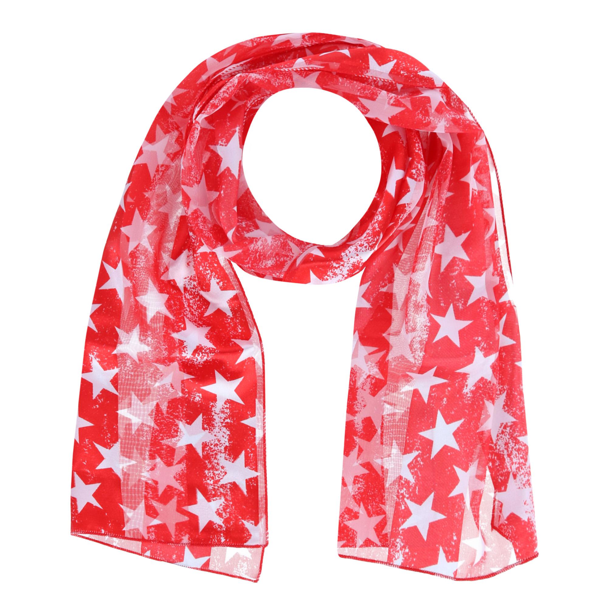 CTM Women's Patriotic Star Print Lightweight Scarf - Red one size