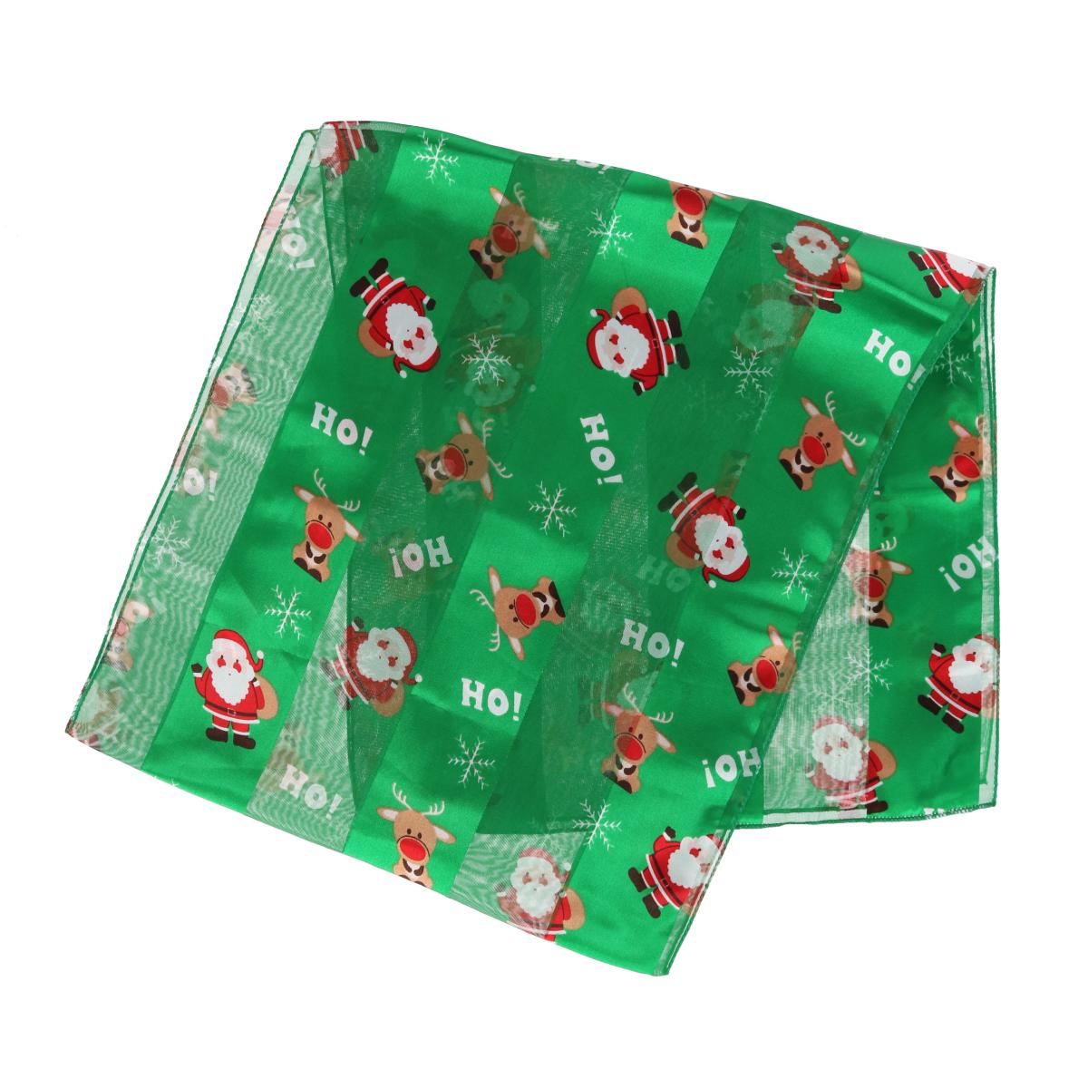 CTM Women's Holiday Santa and Reindeer Lightweight Satin Scarf - Picture 3 of 7