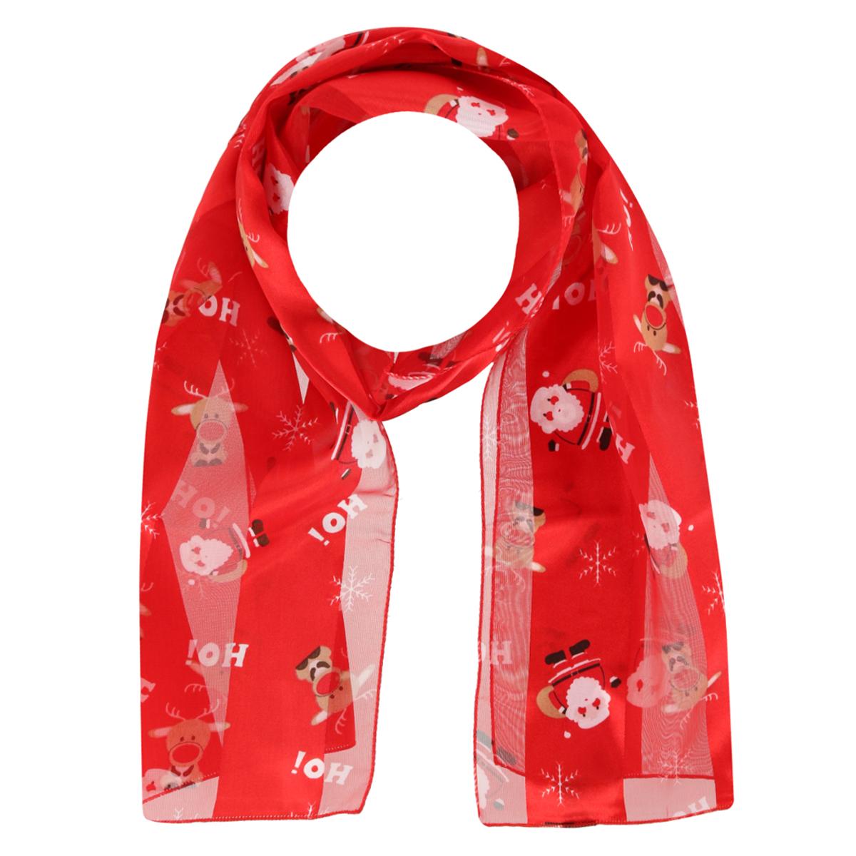 CTM Women's Holiday Santa and Reindeer Lightweight Satin Scarf - Picture 5 of 7