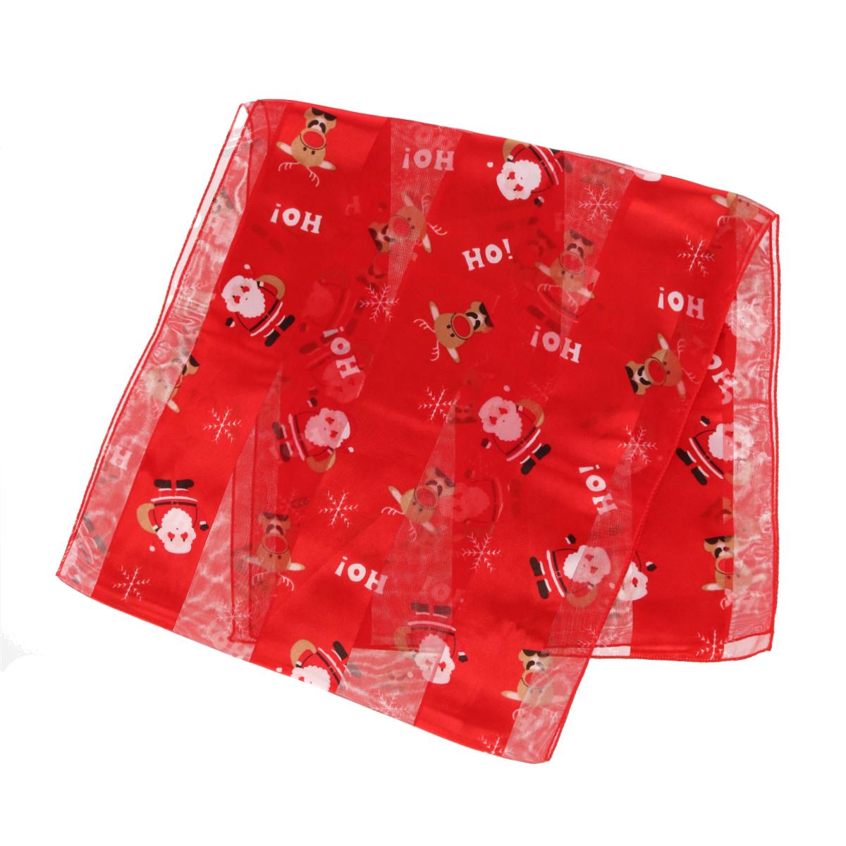 CTM Women's Holiday Santa and Reindeer Lightweight Satin Scarf - Picture 6 of 7