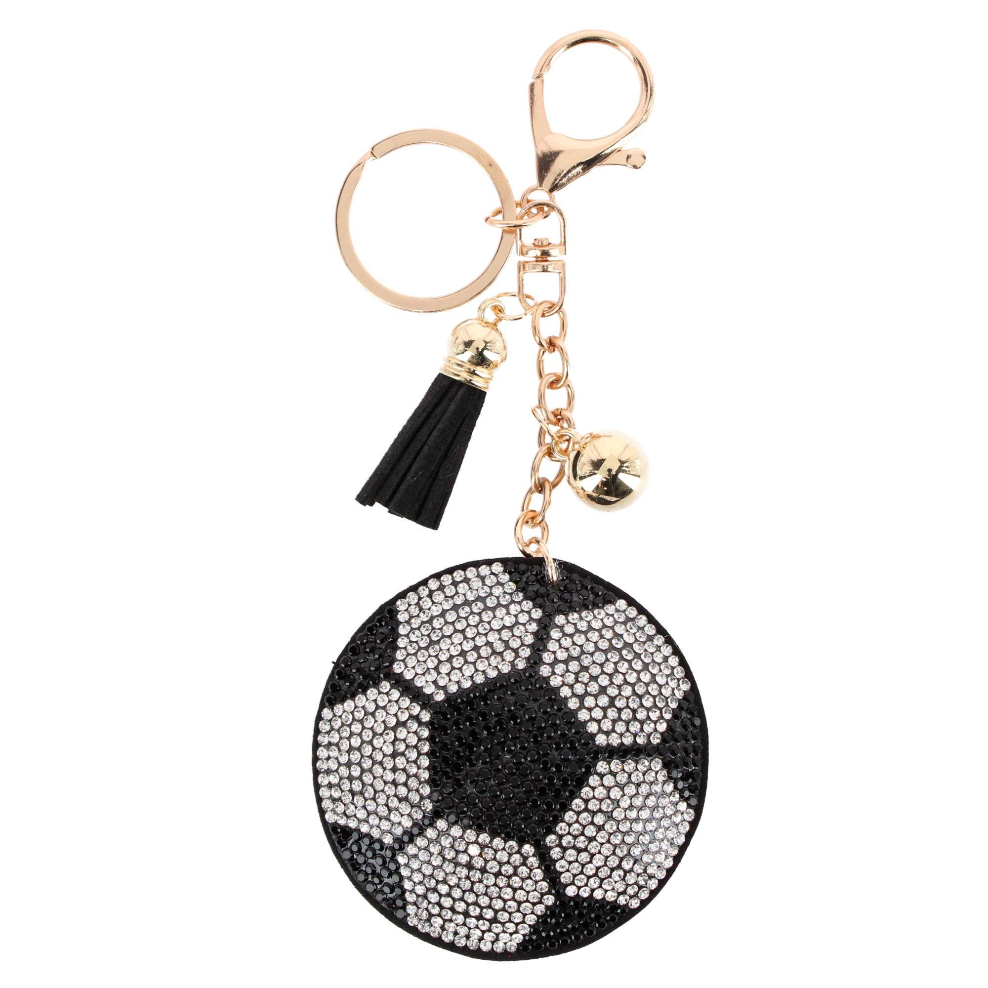 CTM Women's Rhinestone Soccer Mom Bag Charm & Key Chain - Black and