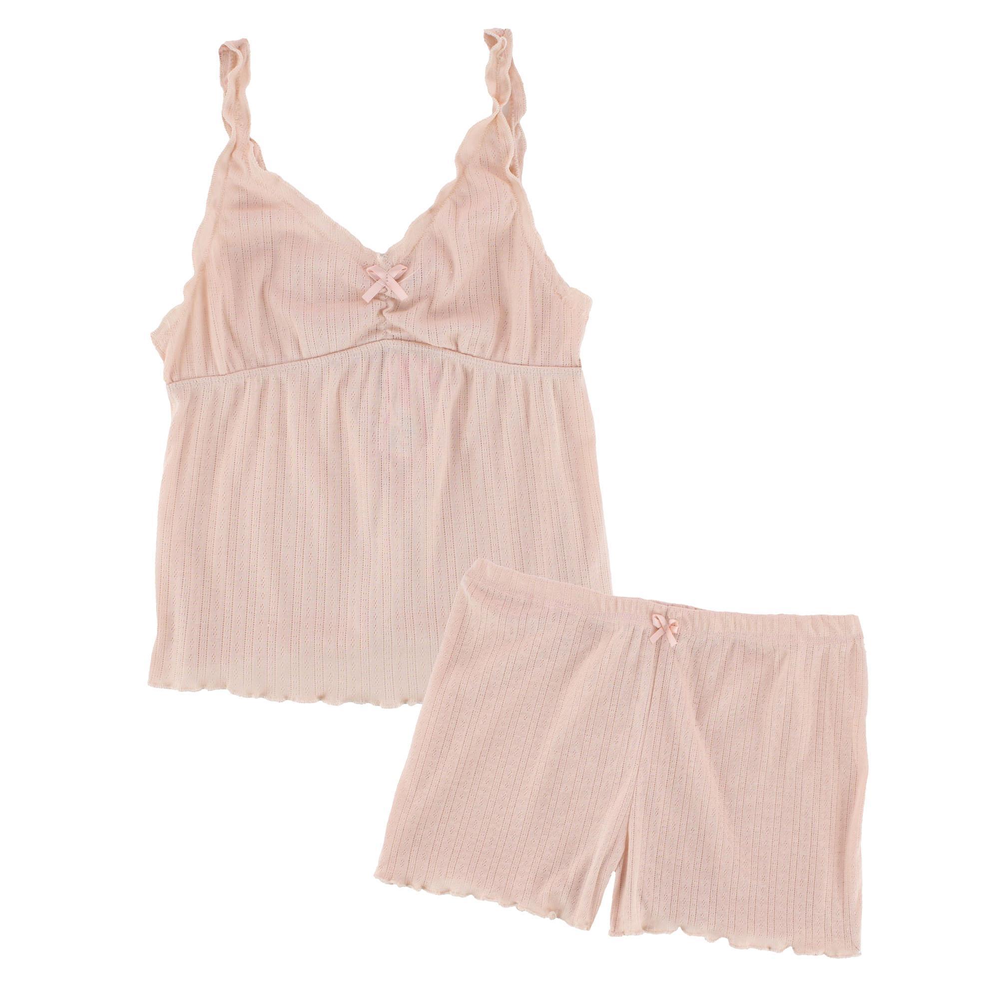 Love to Sleep Ladies Pointelle 2 Piece Pajama Short Set - Beige Xlarge