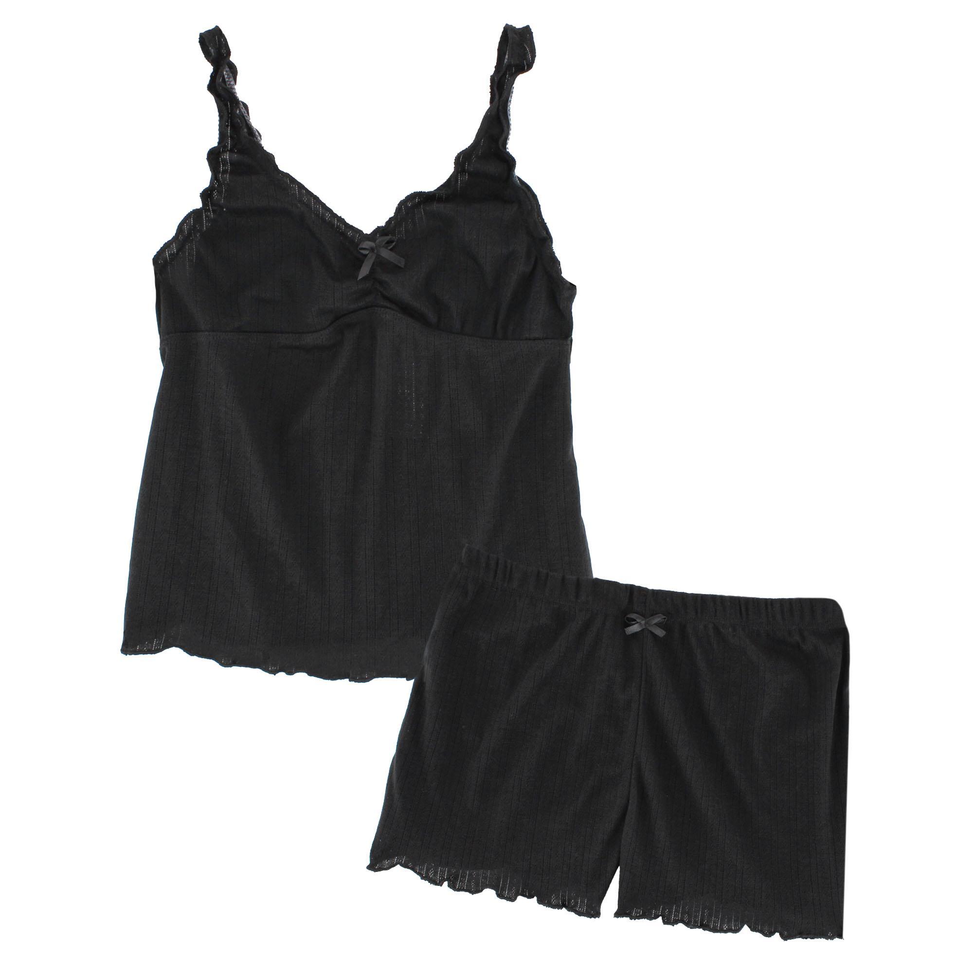 Love to Sleep Ladies Pointelle 2 Piece Pajama Pant Set - Black Small