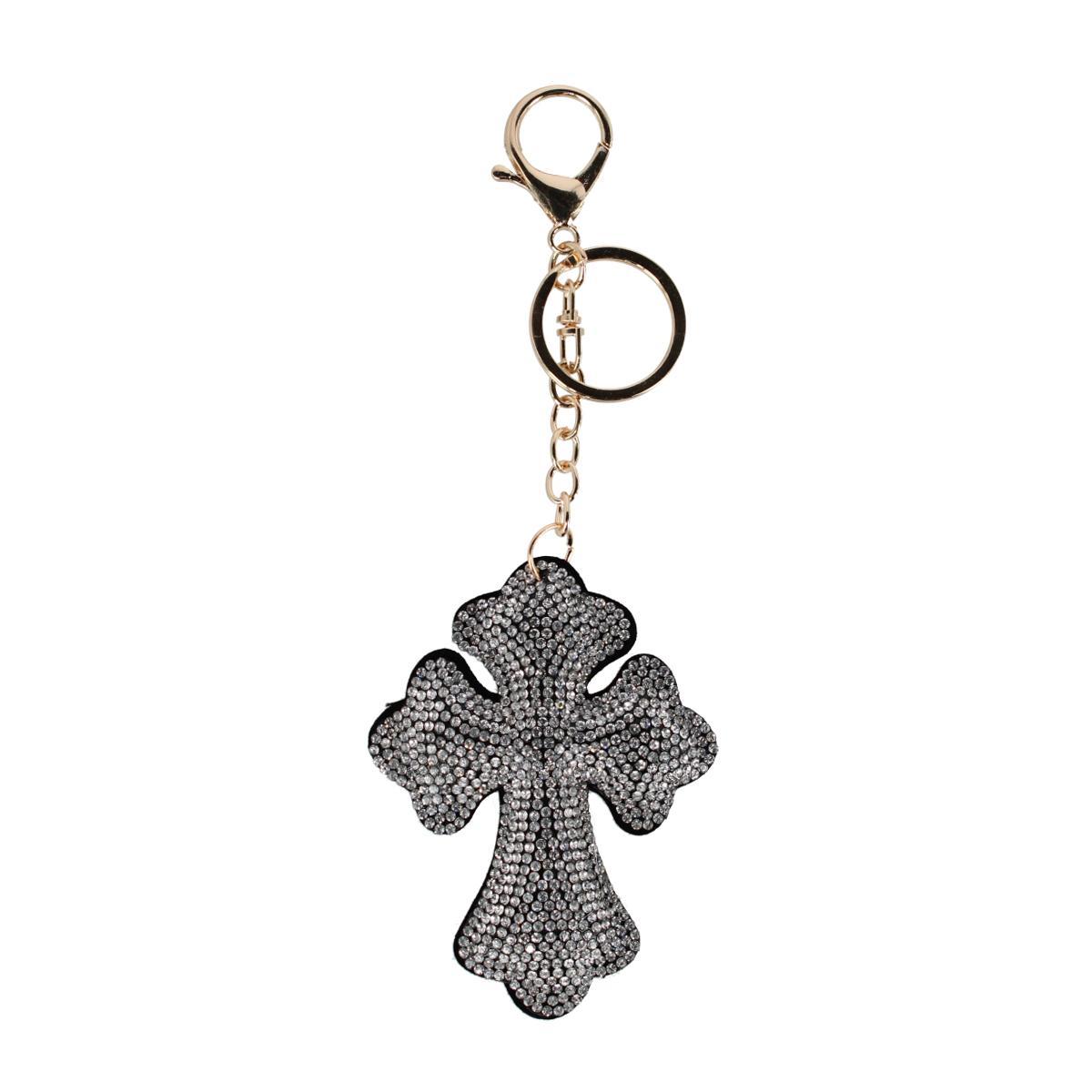 CTM Women's Iridescent Crystal Cross Bag Charm/Key Chain -