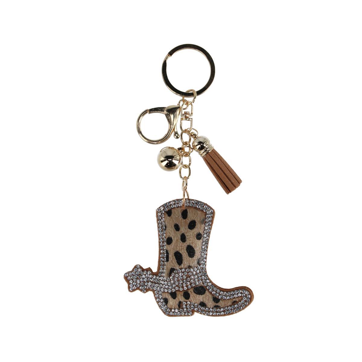 CTM Women's Cheetah Print Glitter Boot Bag Charm -