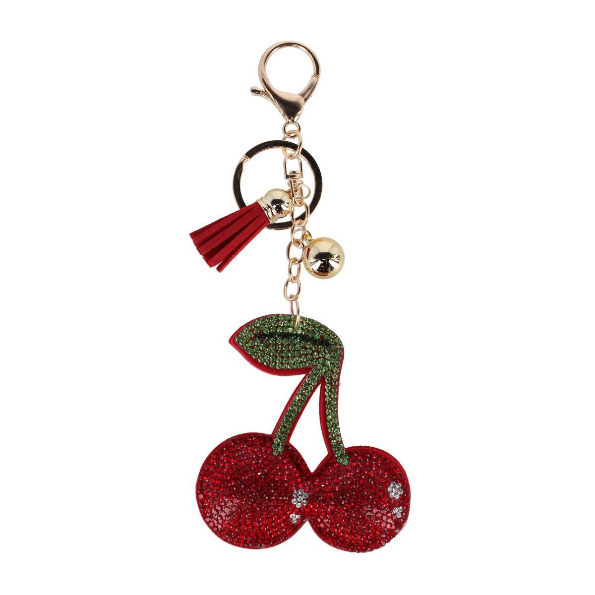 CTM Women's Glittering Favorite Cherries Bag Charm -