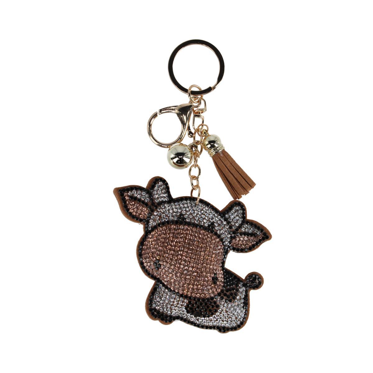 CTM Womens Glitter Cow Character Bag Charm with Faux Leather Tassel - 10$