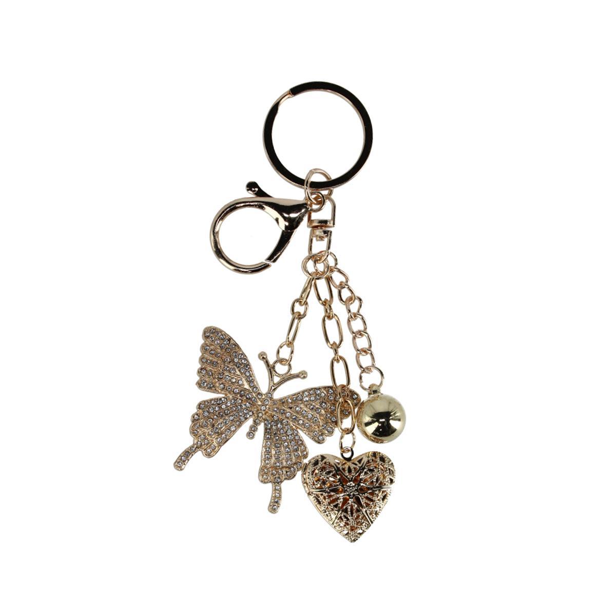 CTM Womens Crystal Butterfly Heart Bag Charm - Gold one size 14$