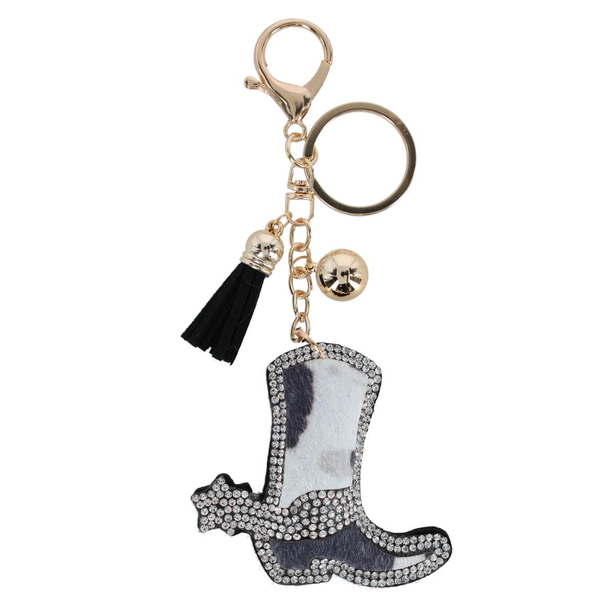 CTM Womens Sparkle Black and White Cowboy Boot Bag Charm - 11$
